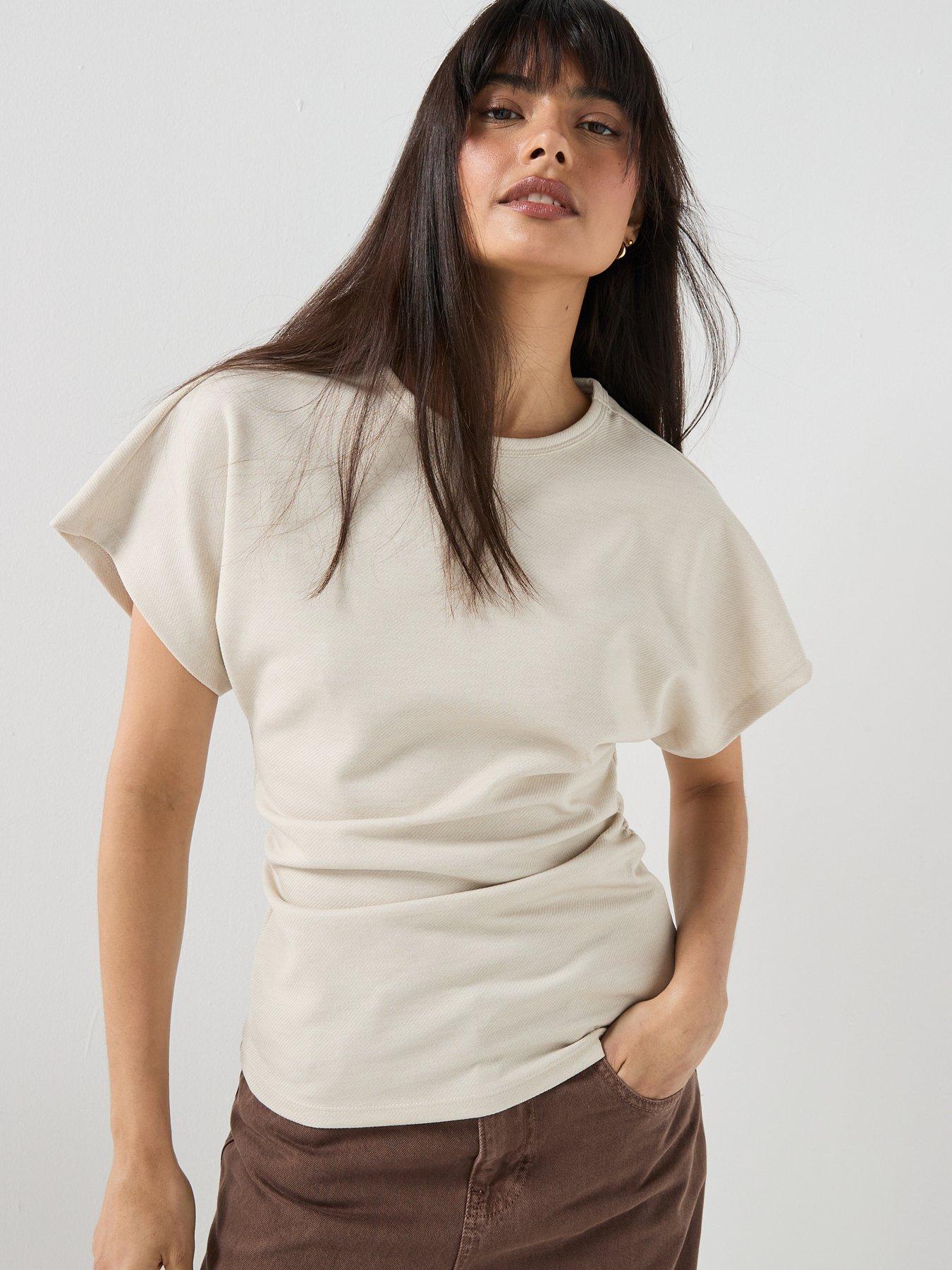 Image 4 of 5 of Only Atlas Short Sleeve Ruched Waist Waist Top - Stone