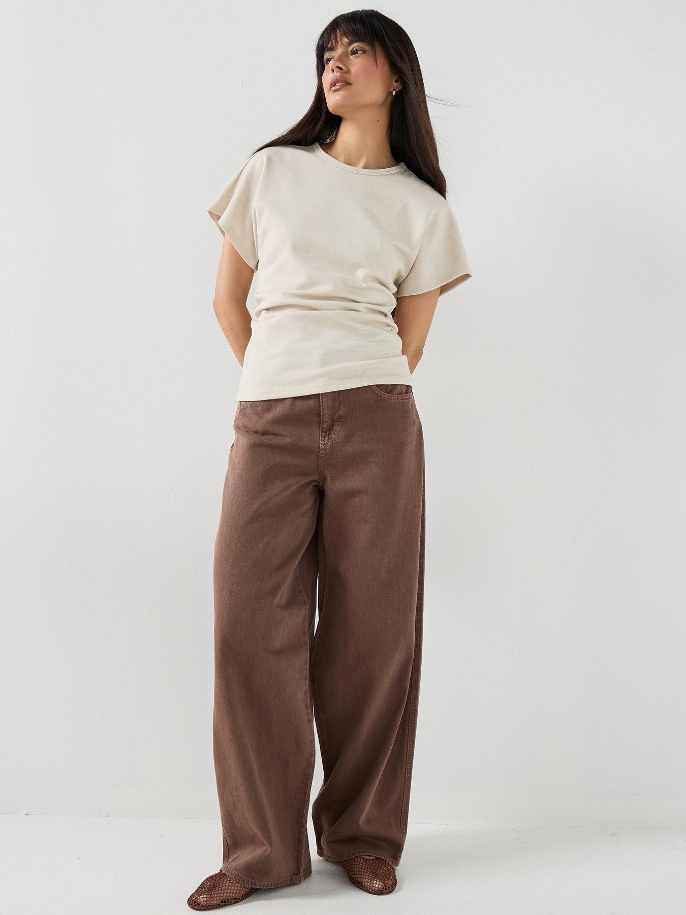 Image 5 of 5 of Only Atlas Short Sleeve Ruched Waist Waist Top - Stone