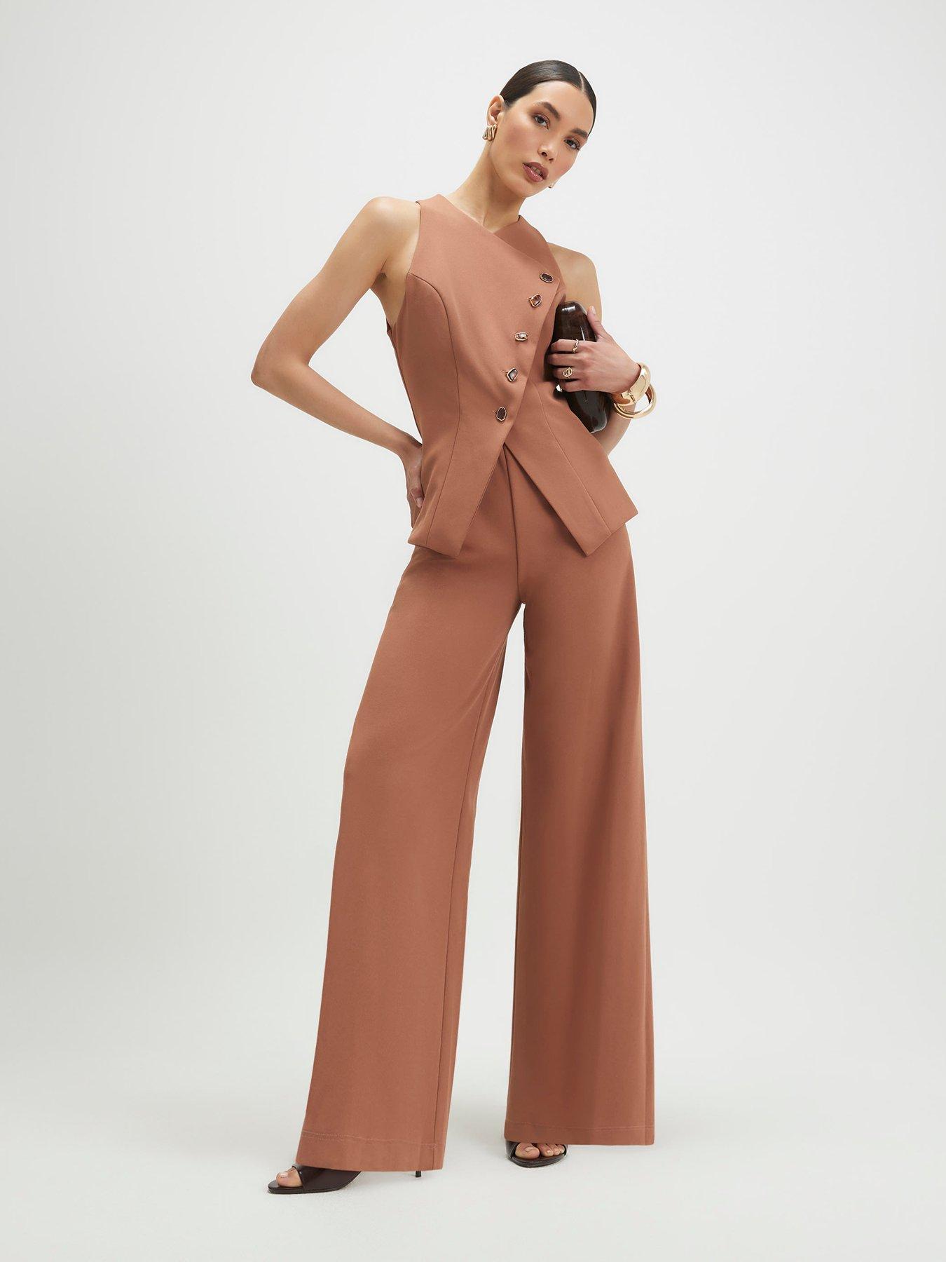 River Island Short Collarless Asymmetric Jumpsuit - Brown