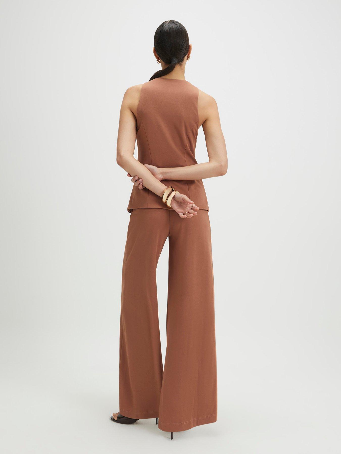 Image 2 of 4 of River Island Short Collarless Asymmetric Jumpsuit - Brown
