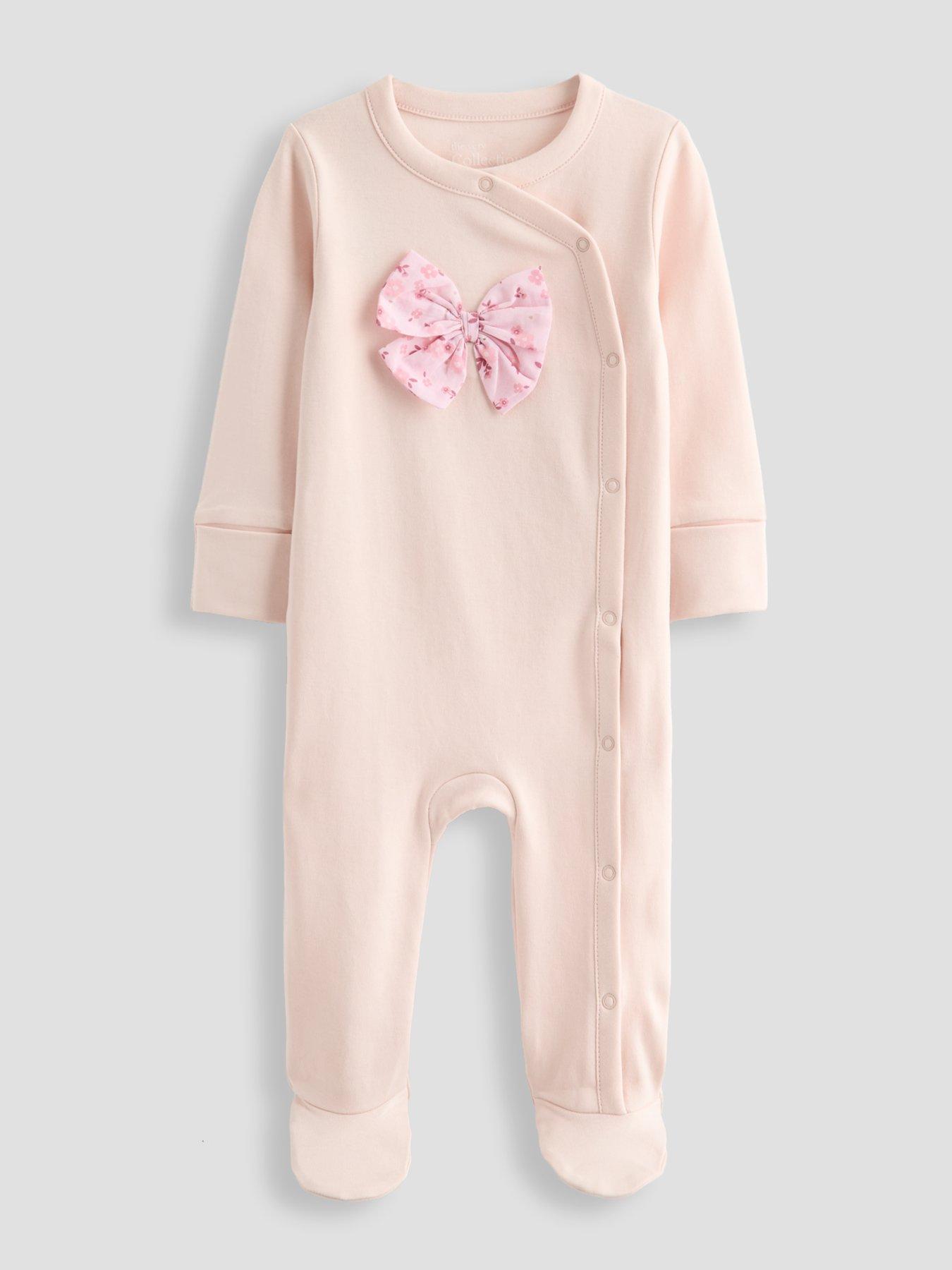 The Very Collection Baby Girl Ditsy Bow Applique Sleepsuit - Pink