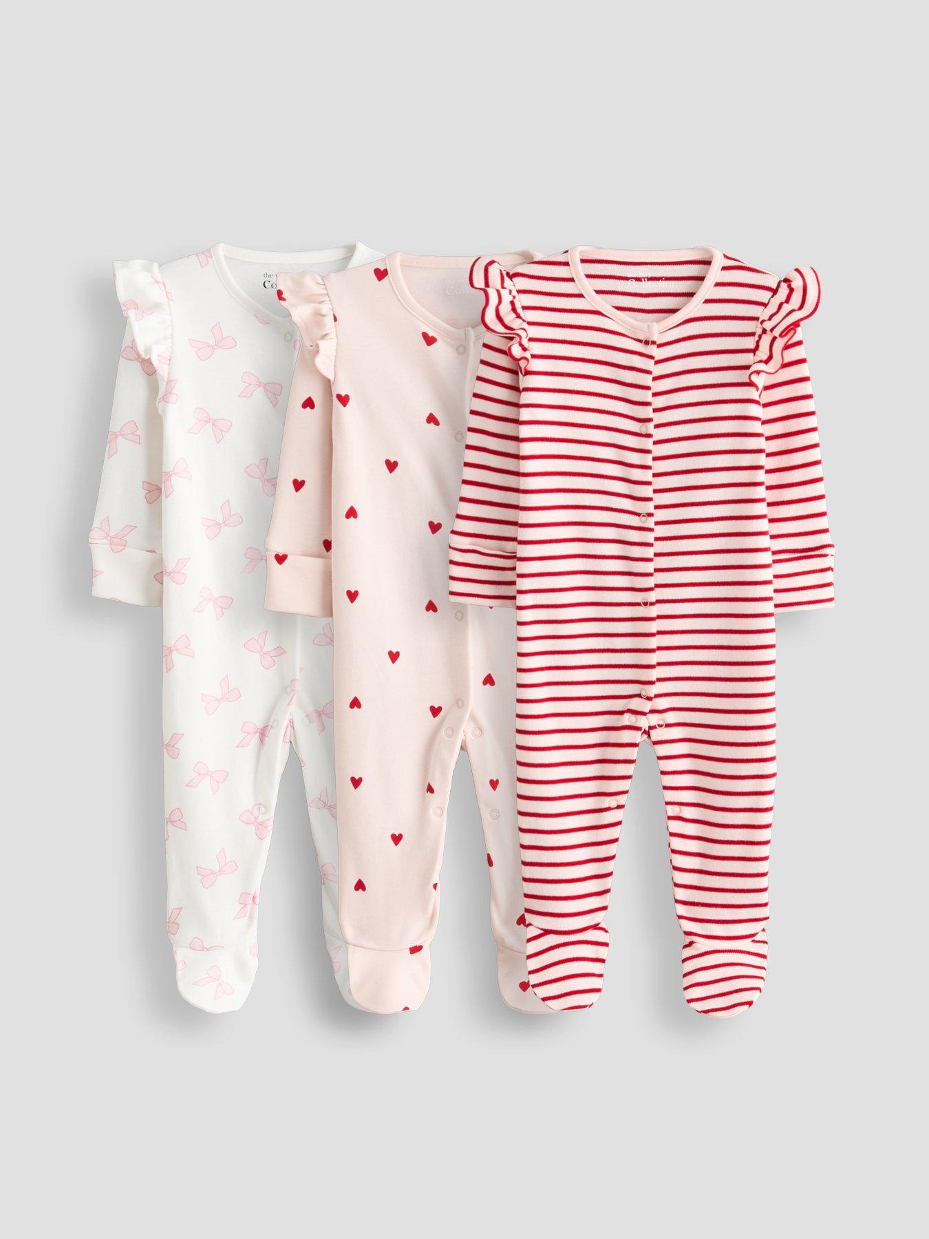 Image 1 of 5 of The Very Collection Baby Girl 3 Pack Frill Shoulder Sleepsuits - Red