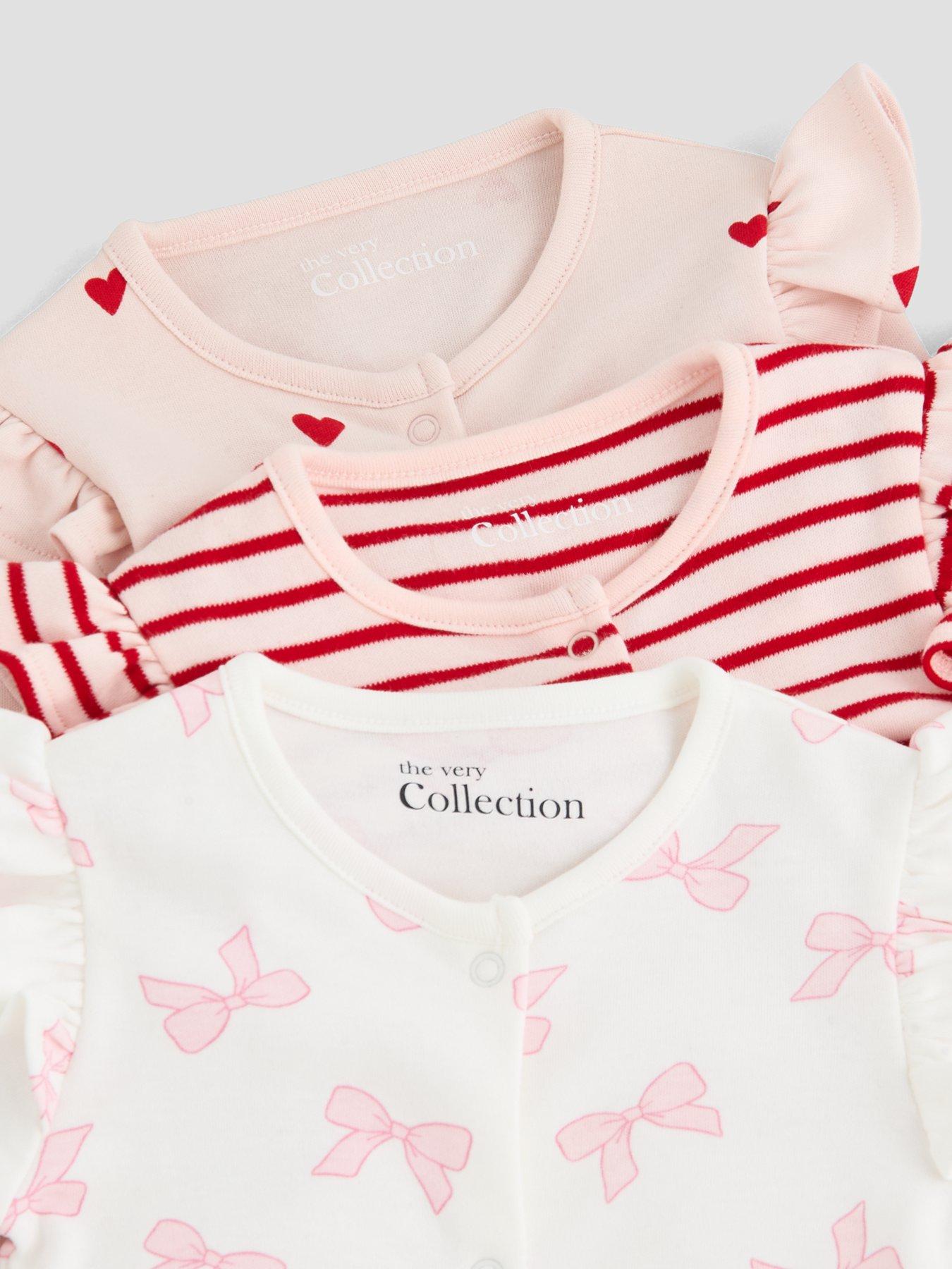 Image 4 of 5 of The Very Collection Baby Girl 3 Pack Frill Shoulder Sleepsuits - Red