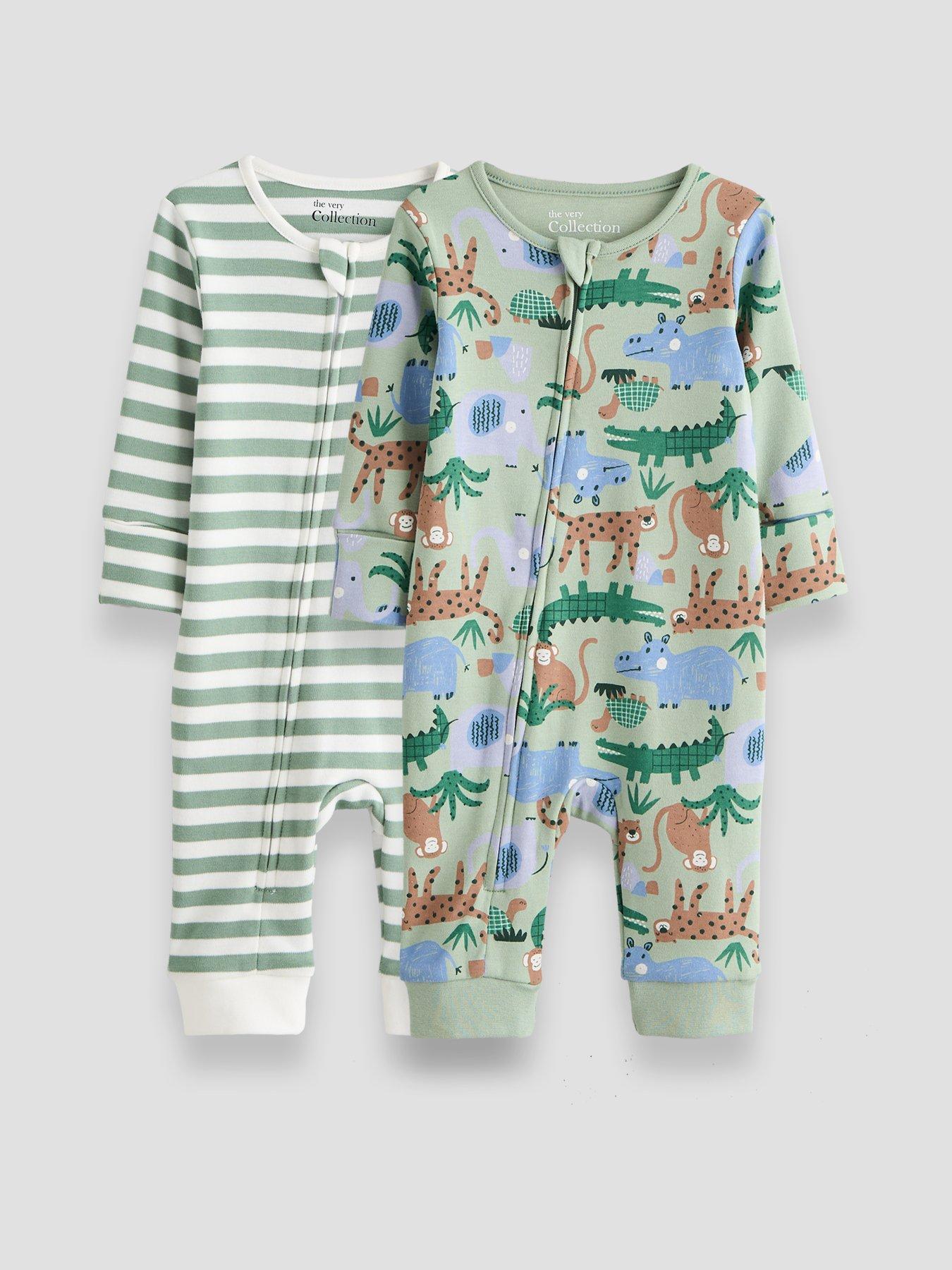 The Very Collection Baby Boy 2 Pack Jungle Print Sleepsuit - Blue