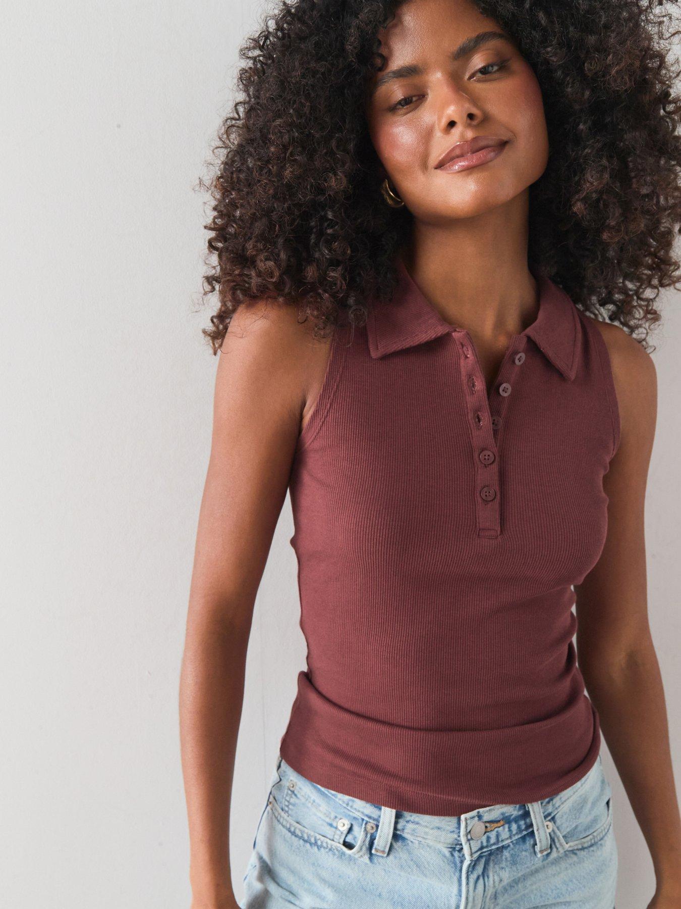 The Very Collection Ribbed Sleeveless Polo - Brown