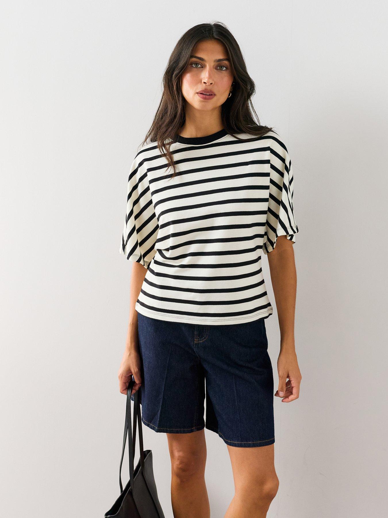 The Very Collection Heavyweight Stripe Batwing Top - Mono Stripe