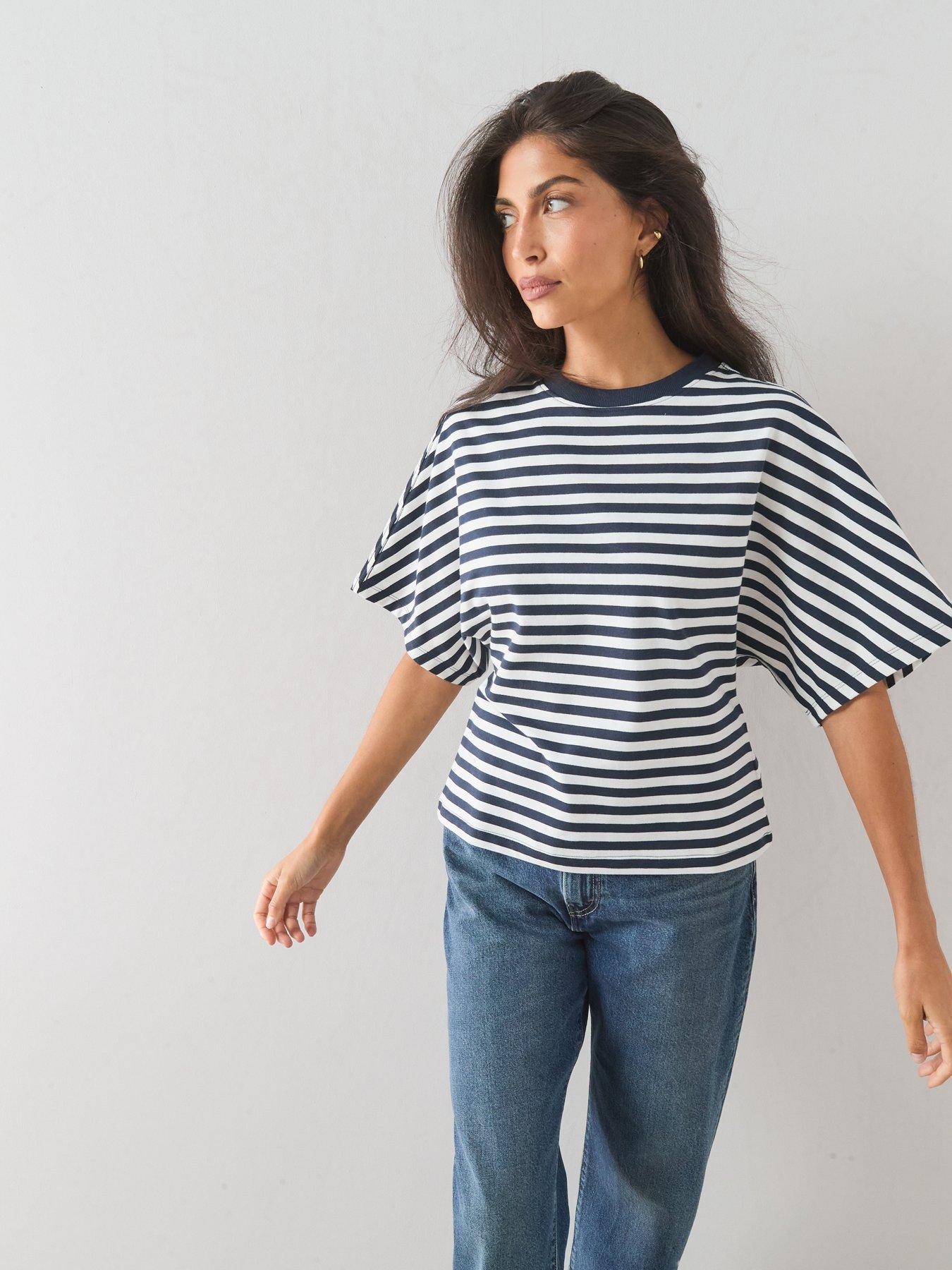 The Very Collection Heavyweight Stripe Batwing Top - Navy Stripe Blue