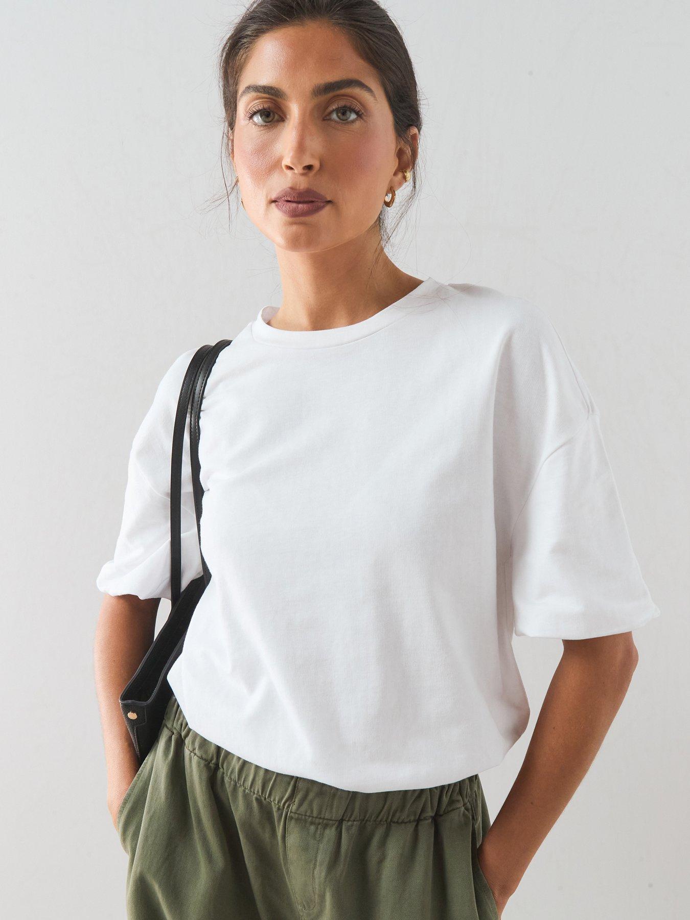 The Very Collection Bubble Hem Short Sleeve Tee - White