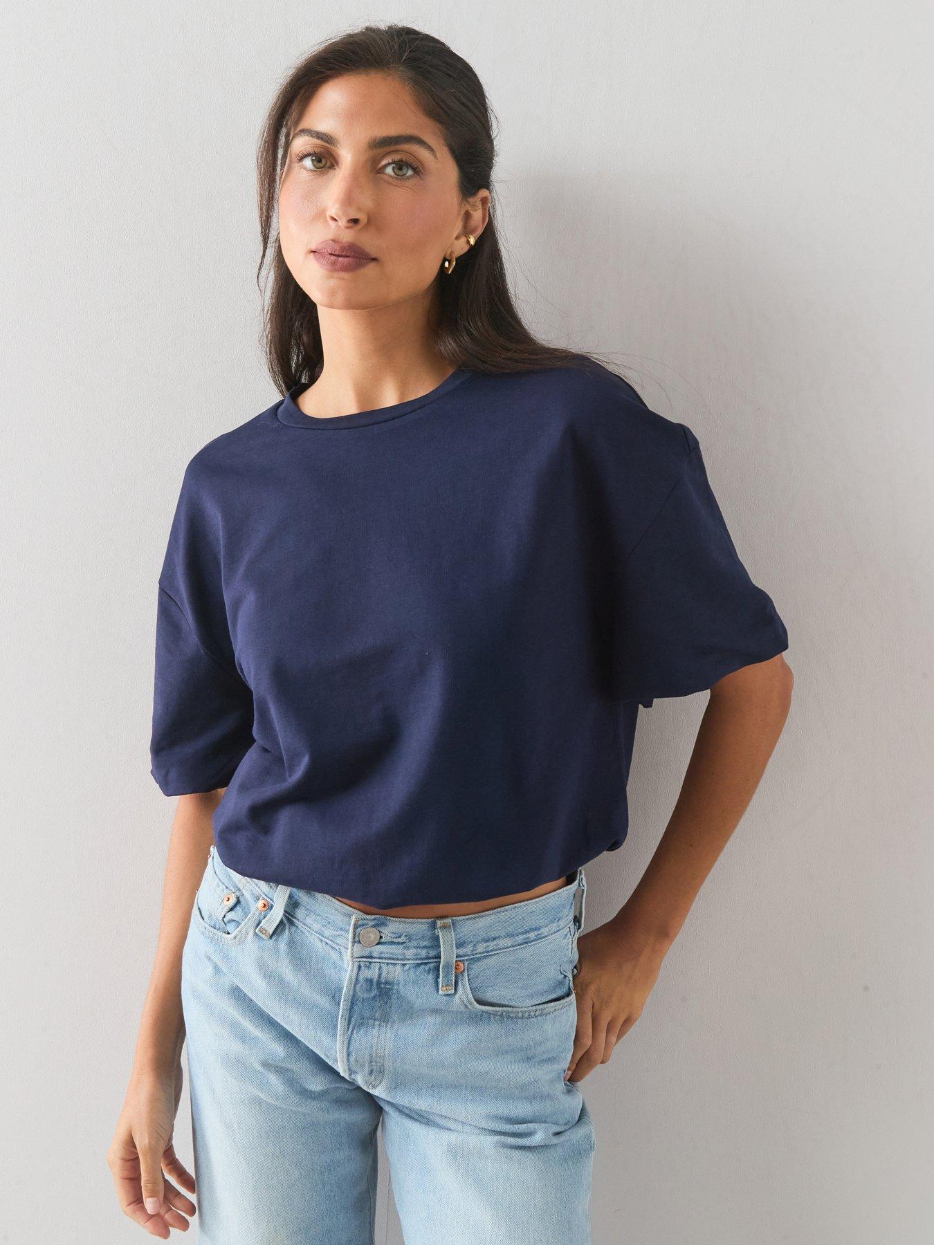 The Very Collection Bubble Hem Short Sleeve Tee - Navy