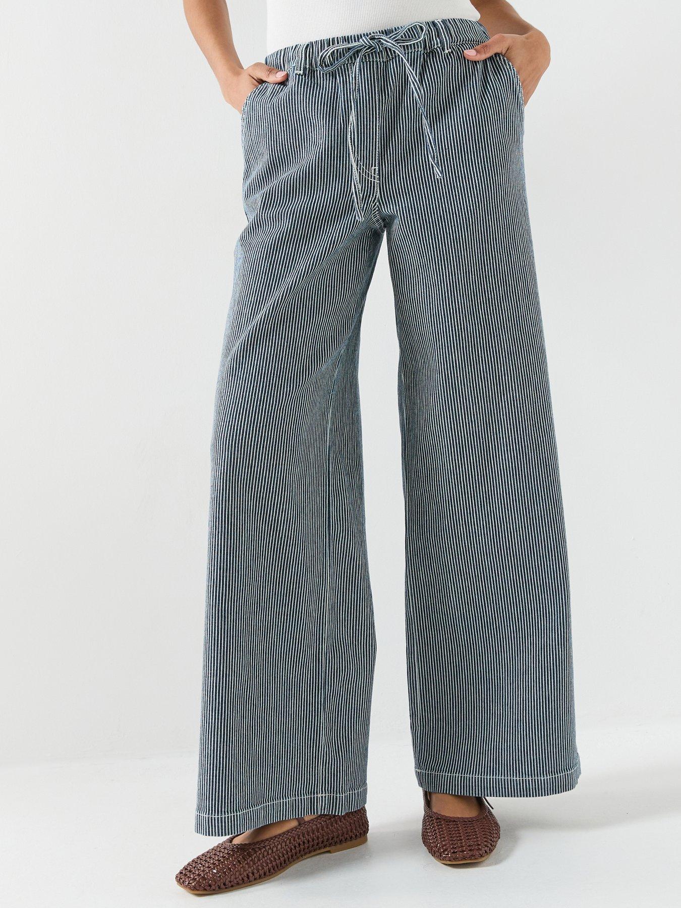 JDY Jdynikita Wide Leg Striped Trousers - Blue
