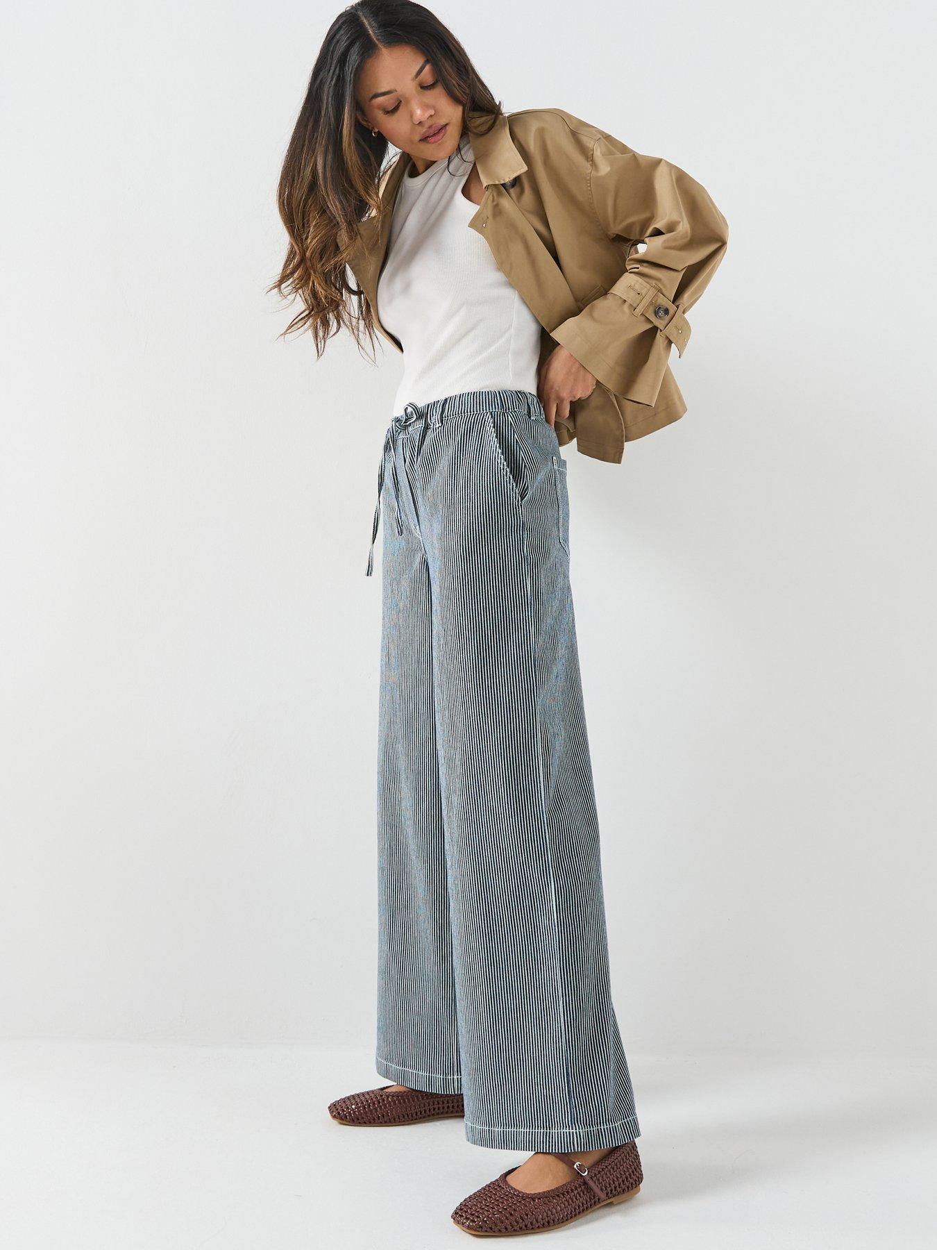 Image 6 of 6 of JDY Jdynikita Wide Leg Striped Trousers - Blue