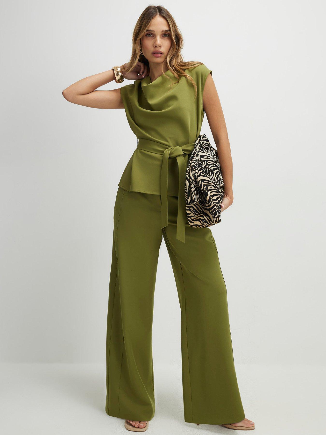 River Island Soft Tailored Co-ord Wide Leg Trouser - Green