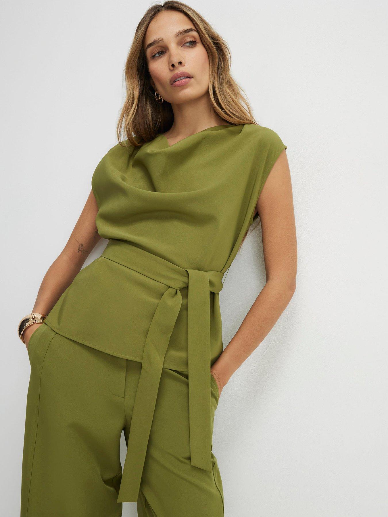 River Island Short Sleeve Tie Waist Co-ord Tailored Top - Green