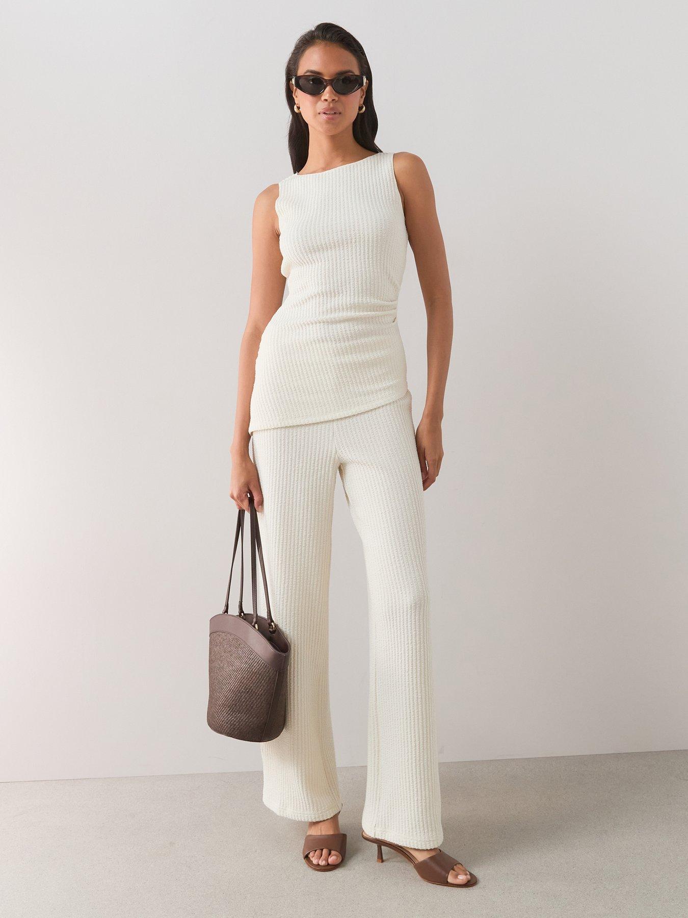 The Very Collection Ribbed Ruched Side Co-ord Top- Cream