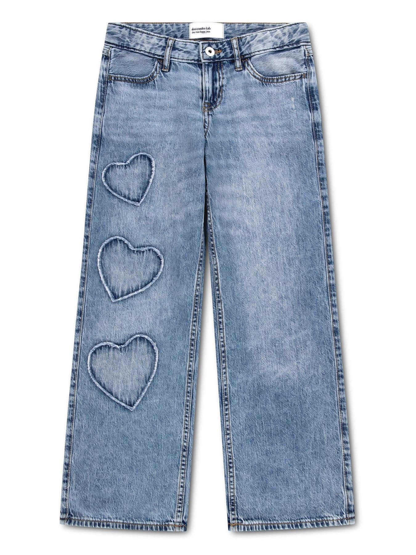 Abercrombie & Fitch Girls Low Rise Hearts Baggy Jean - Blue