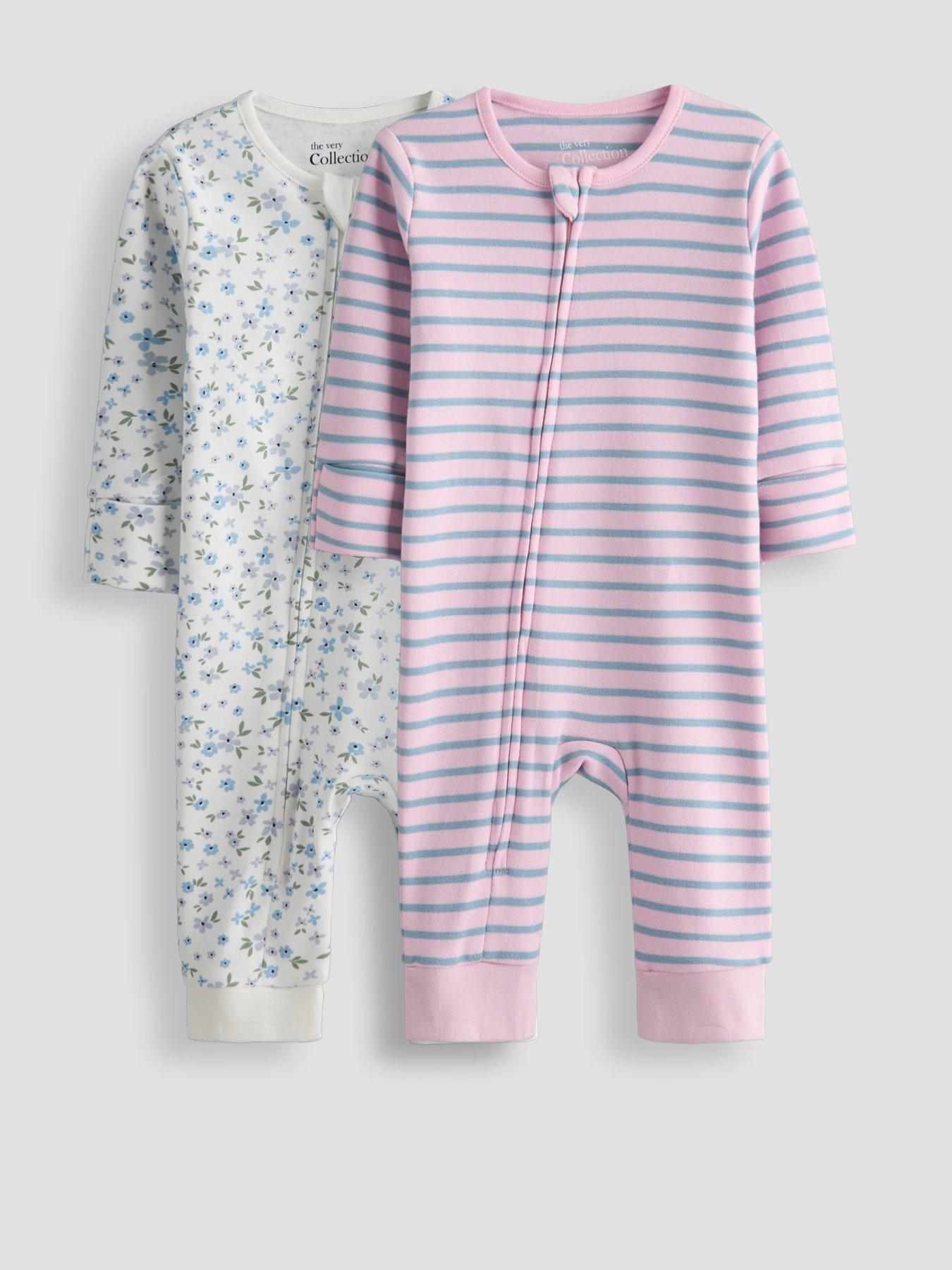 The Very Collection Baby Girl 2 Pack Ditsy Zip Through Sleepsuit - Blue