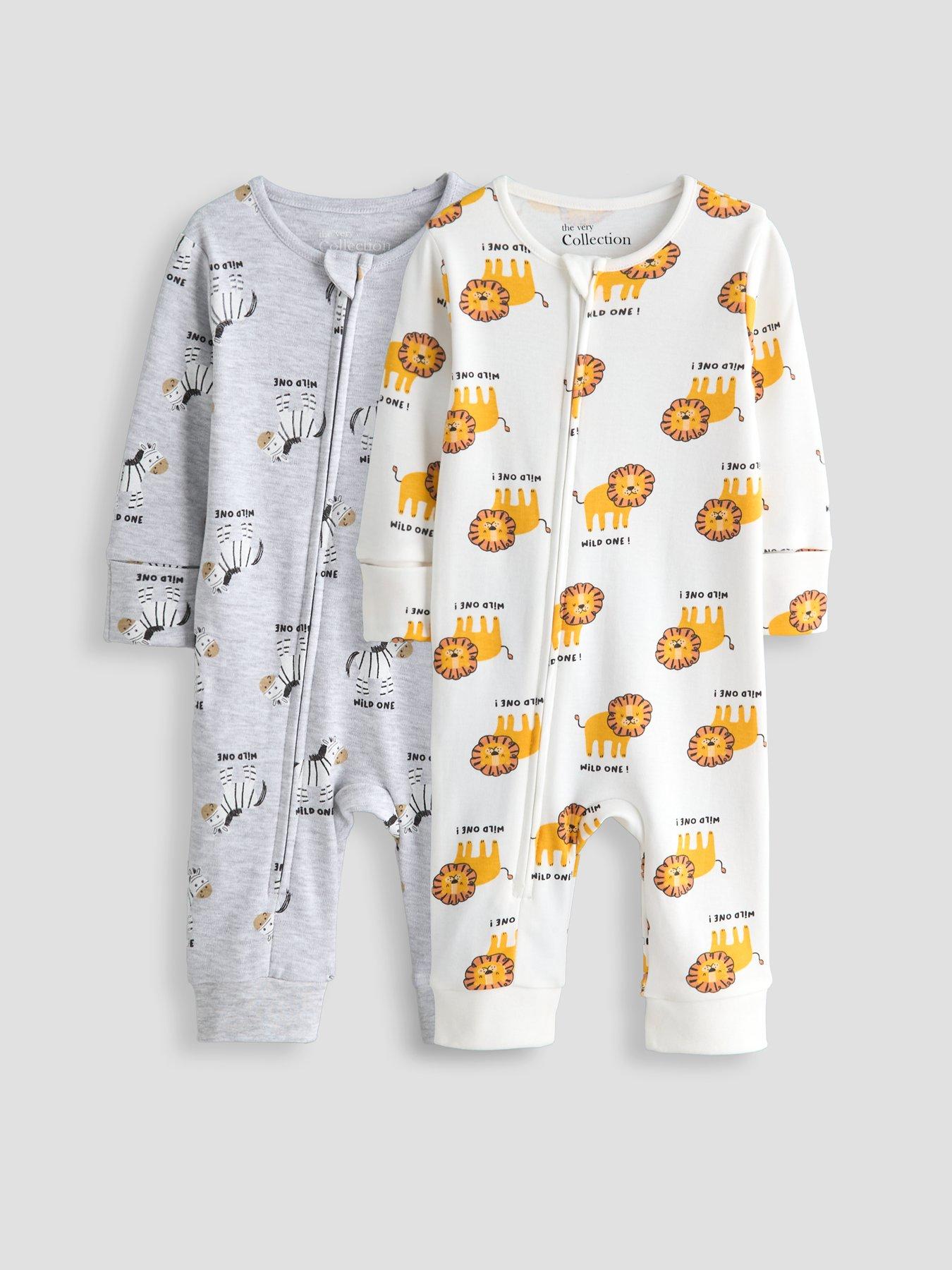 The Very Collection Baby Boy 2 Pack Zip Through Safari Sleepsuit - White