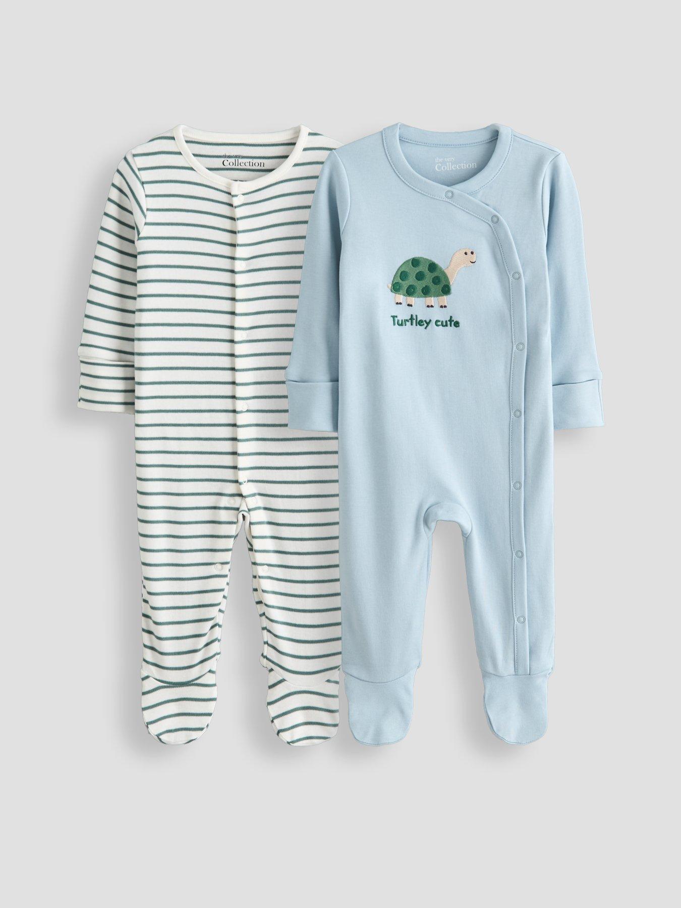 The Very Collection Baby Boys 3 Pack Sea Life Stripe Sleepsuit - Blue