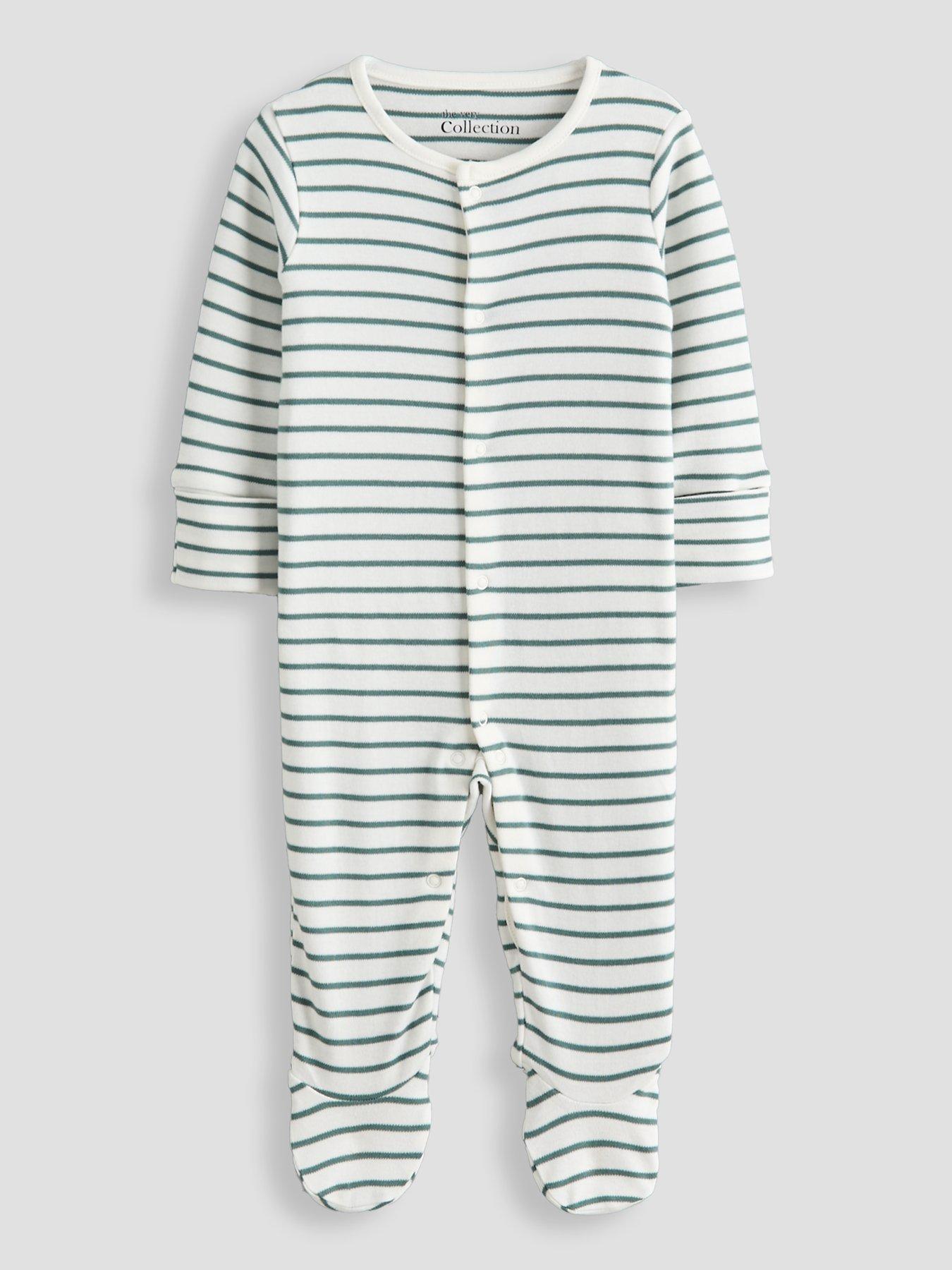 Image 3 of 5 of The Very Collection Baby Boys 3 Pack Sea Life Stripe Sleepsuit - Blue