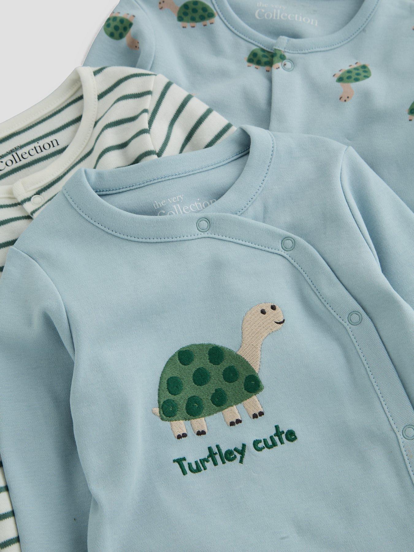 Image 4 of 5 of The Very Collection Baby Boys 3 Pack Sea Life Stripe Sleepsuit - Blue