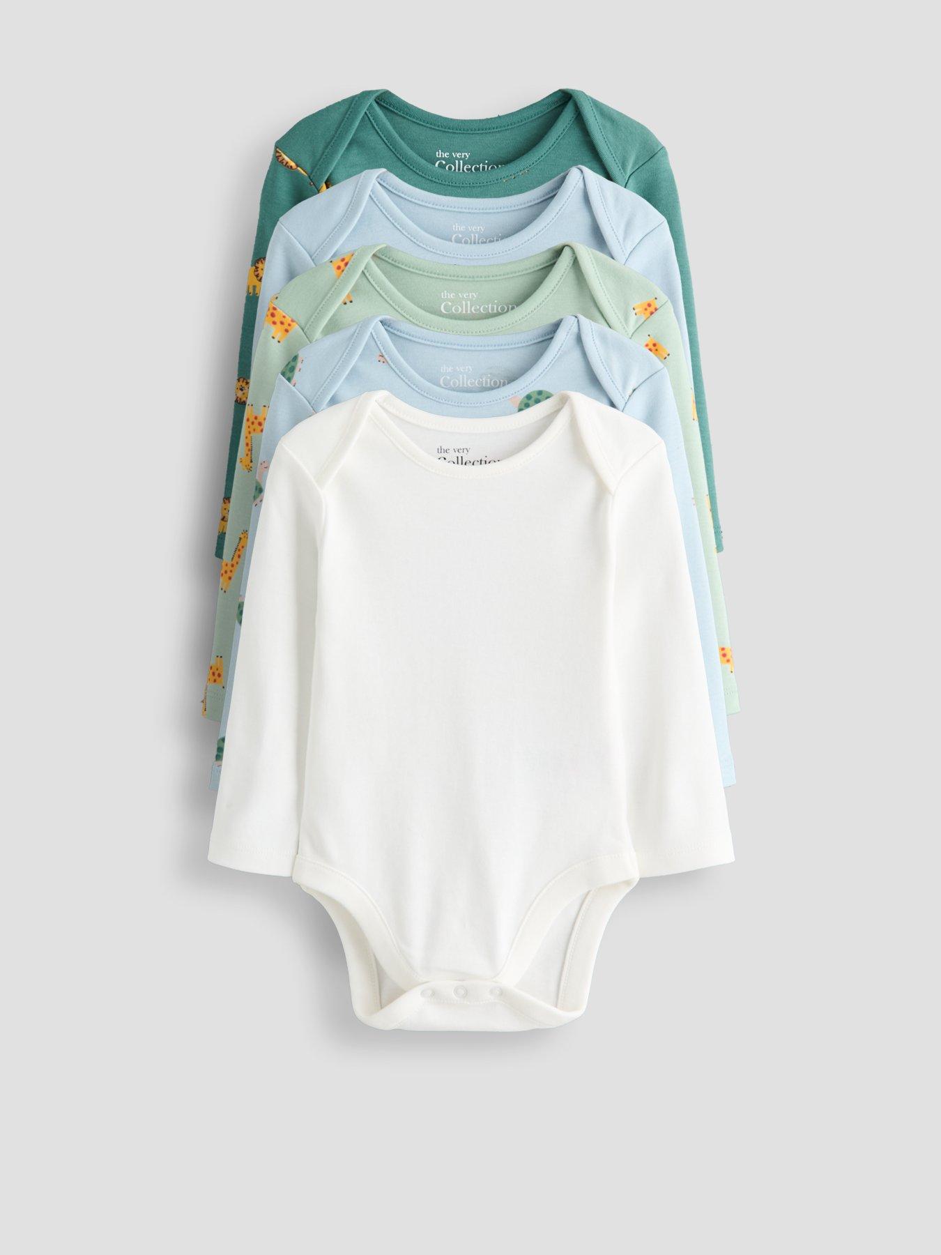 The Very Collection Baby Boys 5 Pack Long Sleeve Bodysuit - Blue