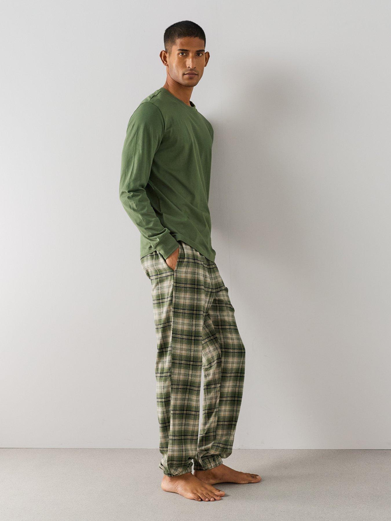 Image 3 of 7 of The Very Collection Pure Cotton T-Shirt &amp; Brushed Check Pyjama Set - Dark Green