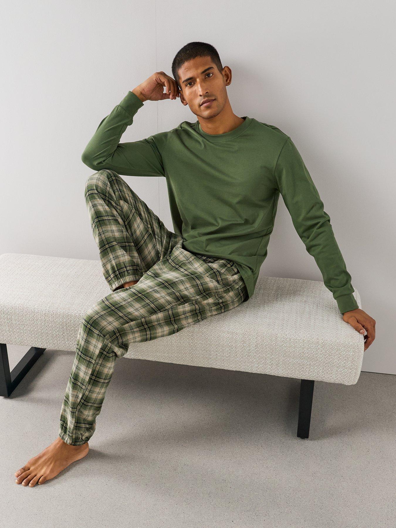 Image 5 of 7 of The Very Collection Pure Cotton T-Shirt &amp; Brushed Check Pyjama Set - Dark Green