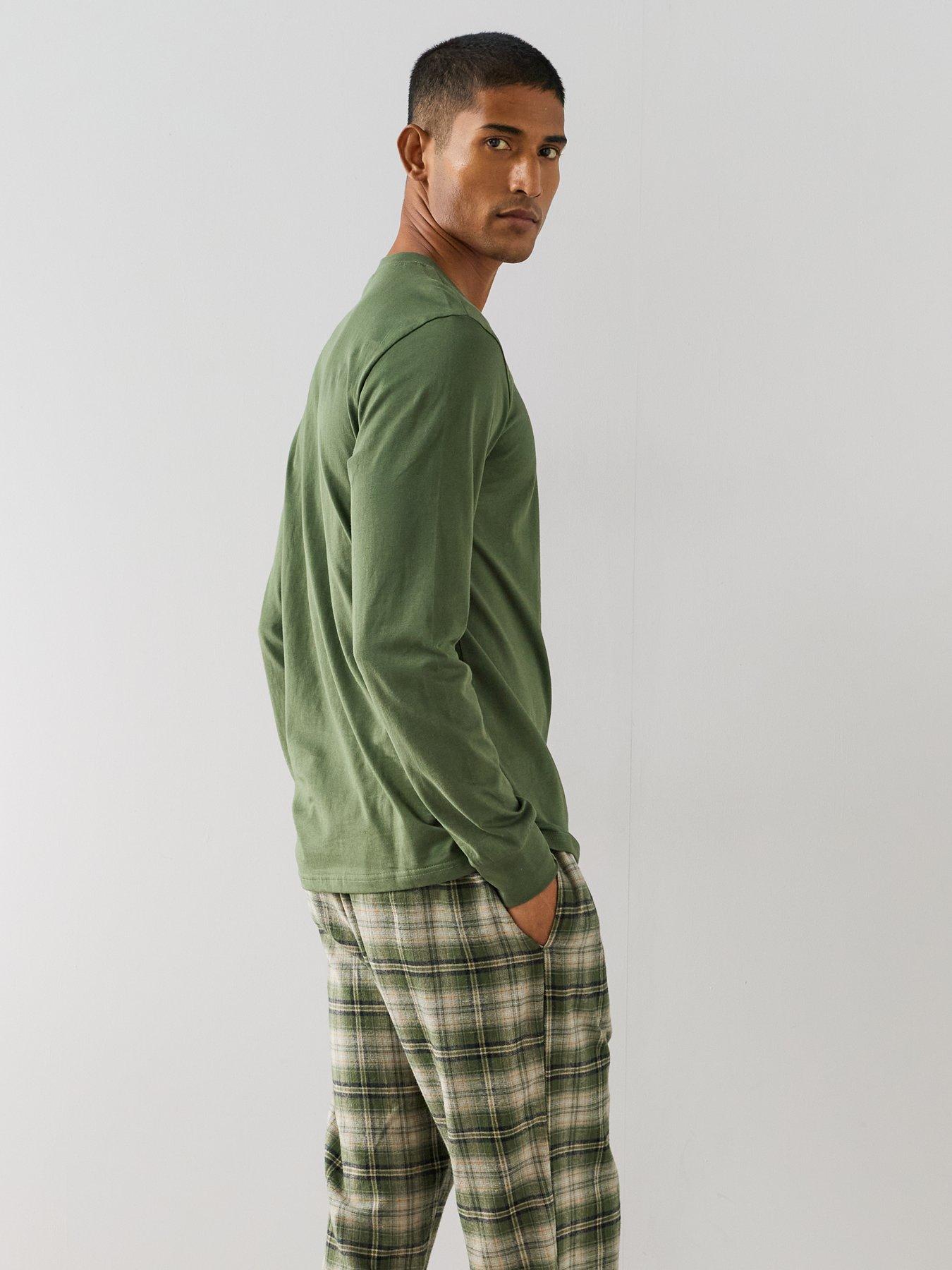 Image 6 of 7 of The Very Collection Pure Cotton T-Shirt &amp; Brushed Check Pyjama Set - Dark Green