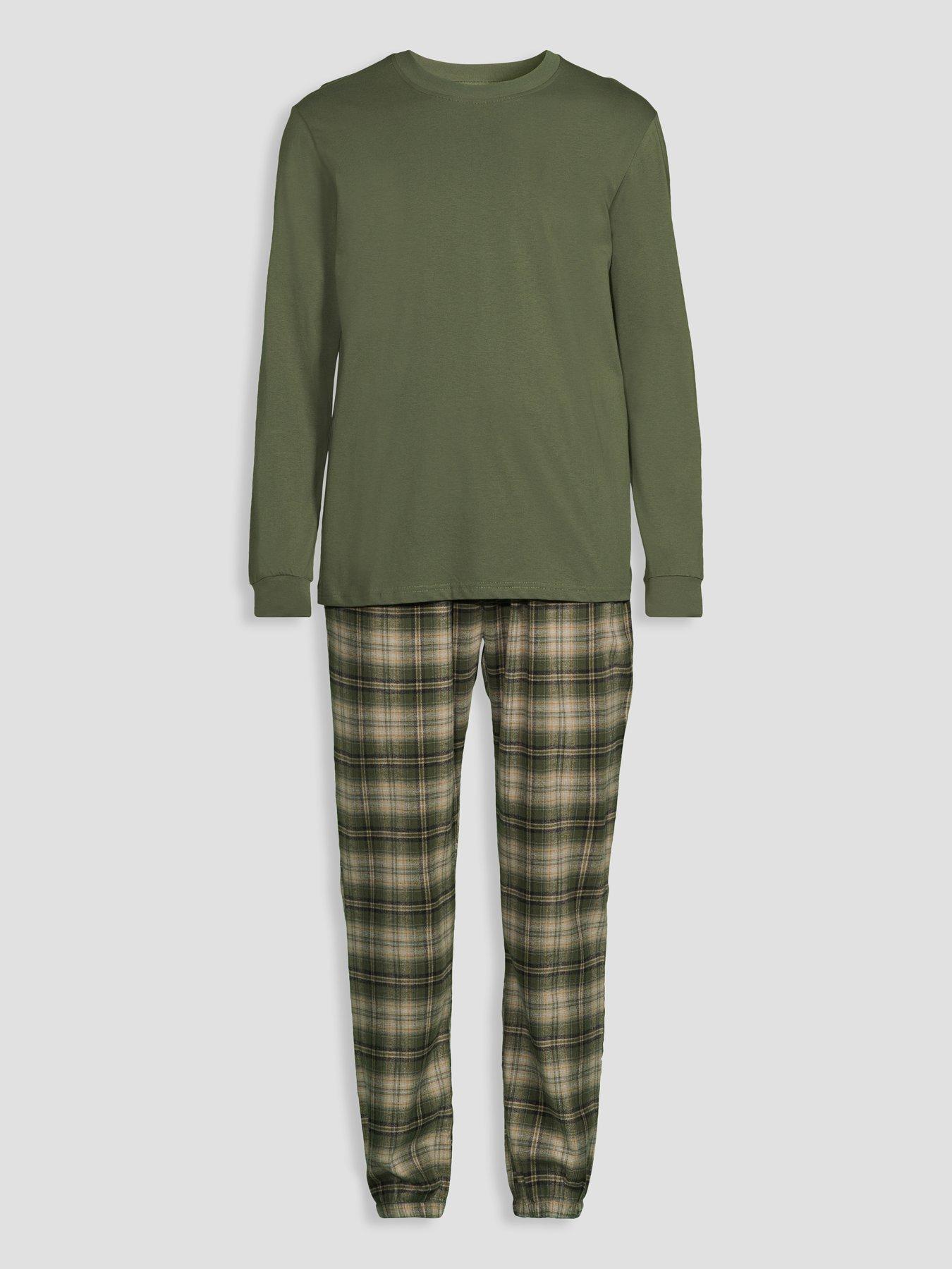 Image 7 of 7 of The Very Collection Pure Cotton T-Shirt &amp; Brushed Check Pyjama Set - Dark Green