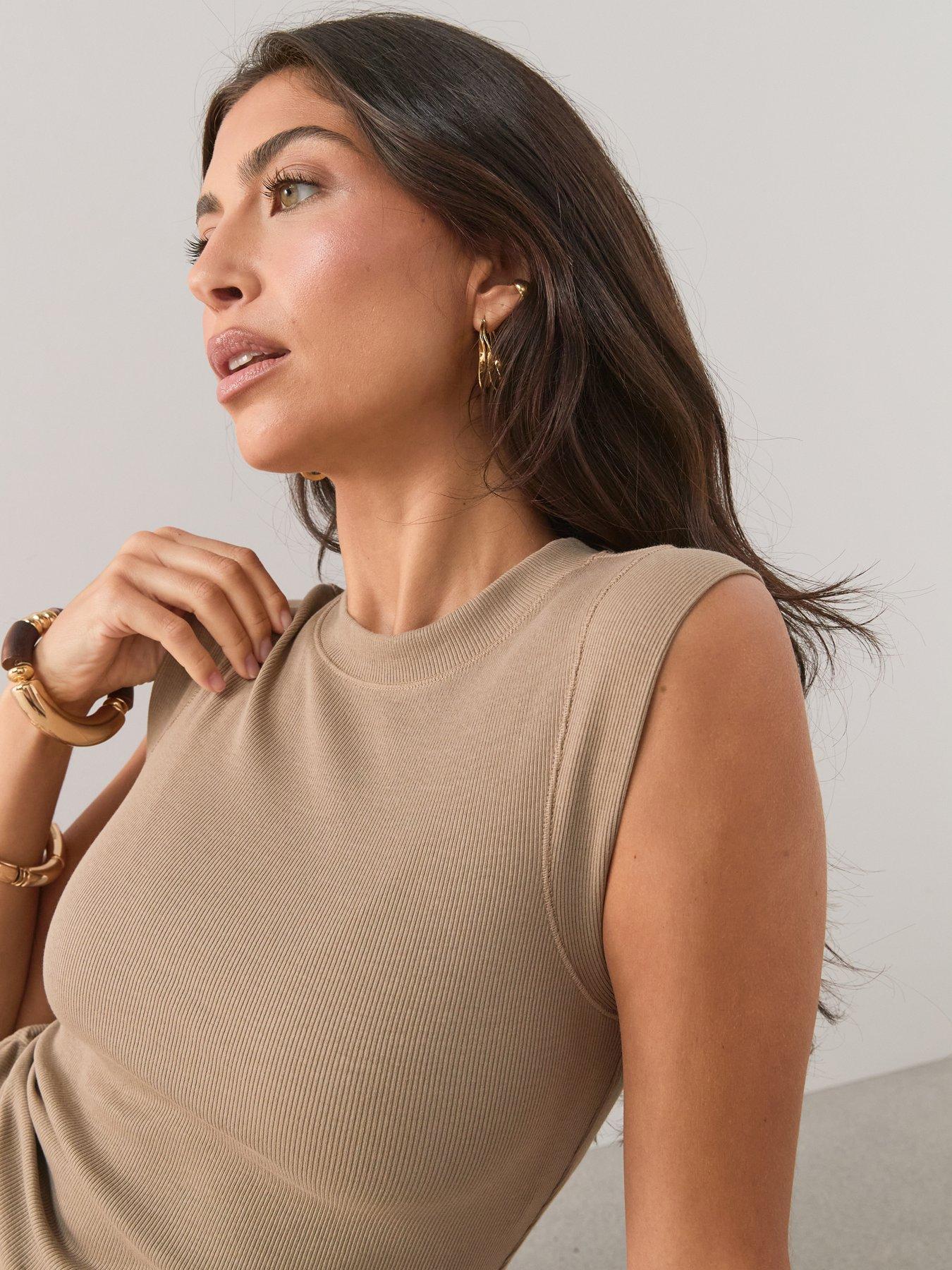 Image 4 of 7 of The Very Collection Ruched Side Ribbed Vest - Stone