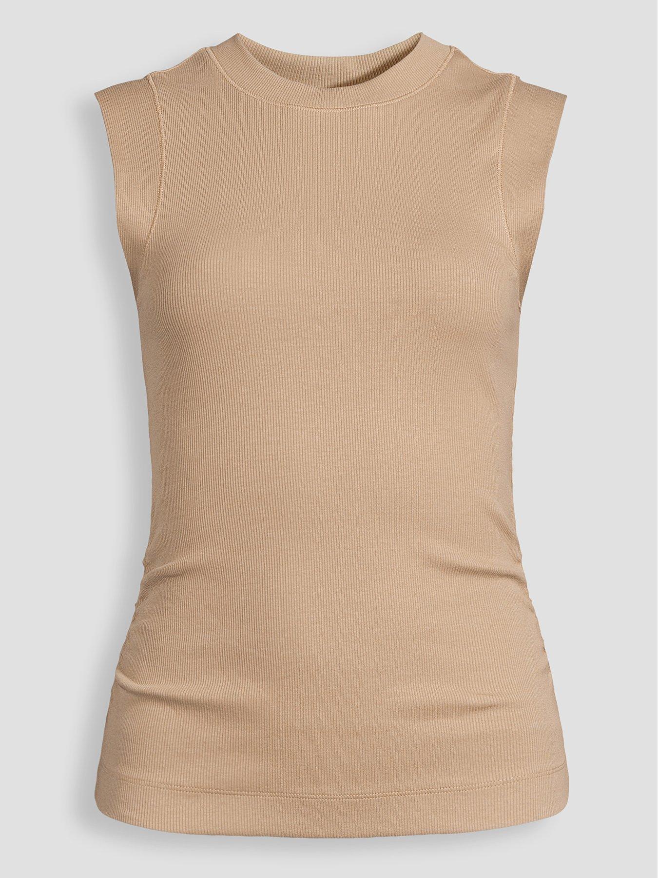 Image 7 of 7 of The Very Collection Ruched Side Ribbed Vest - Stone