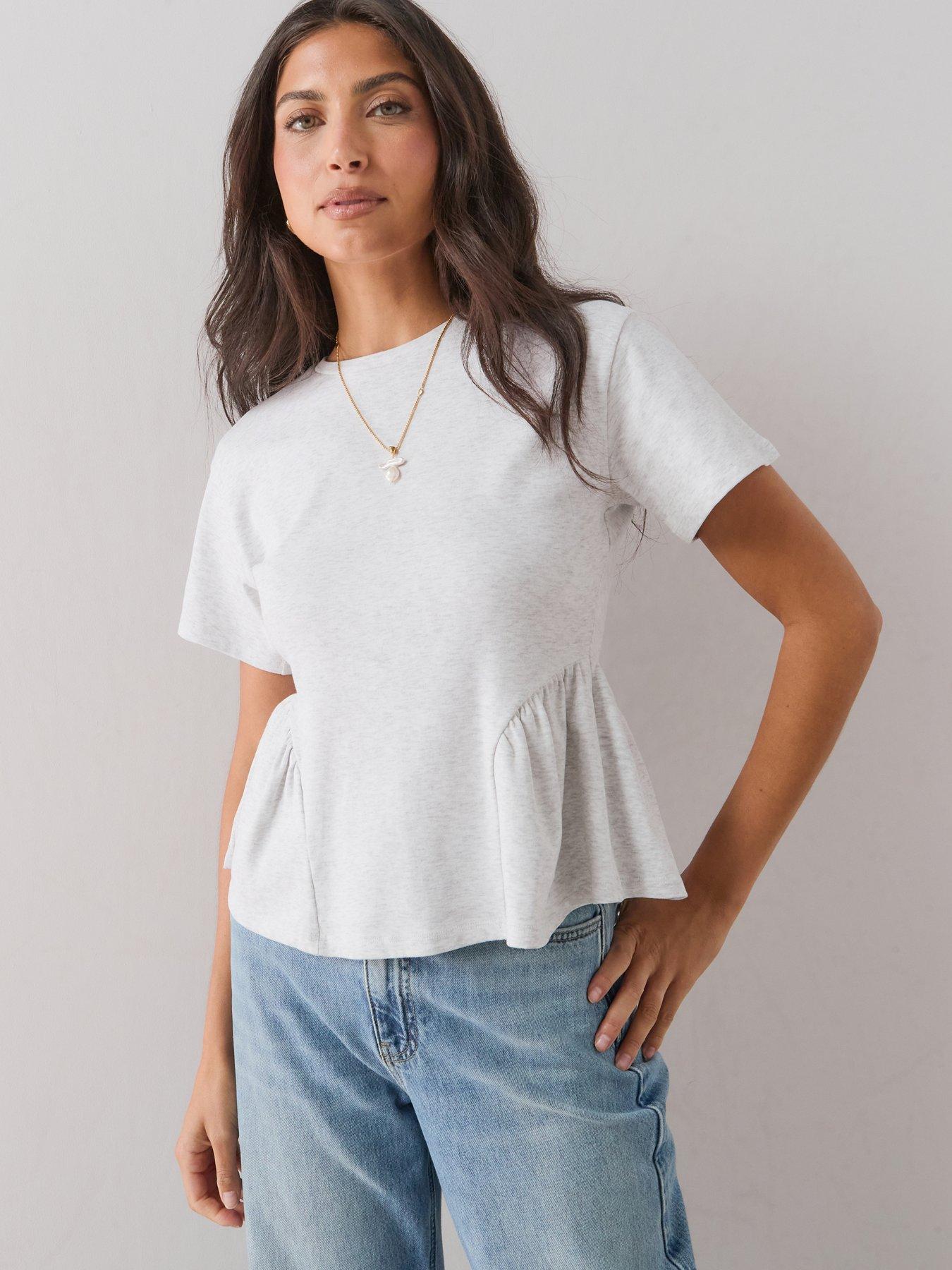 The Very Collection Peplum Cotton T-Shirt - Grey Marl
