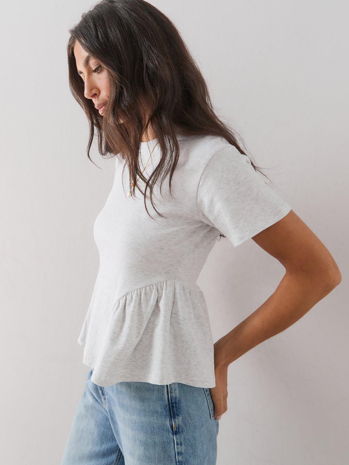 The Very Collection Peplum Cotton T-shirt - Grey Marl