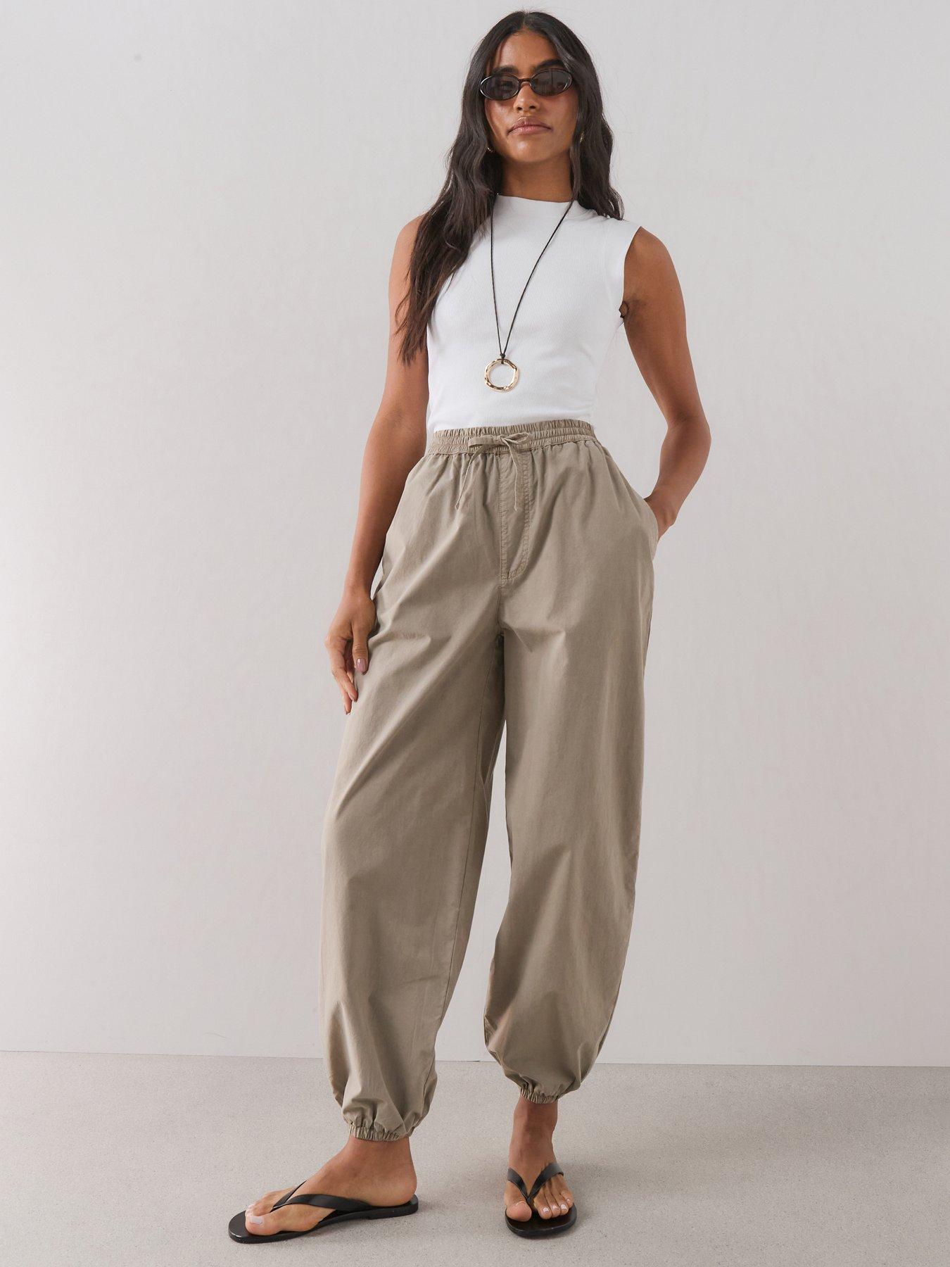 The Very Collection Cotton Baggy Fit Cuffed Trousers - Taupe
