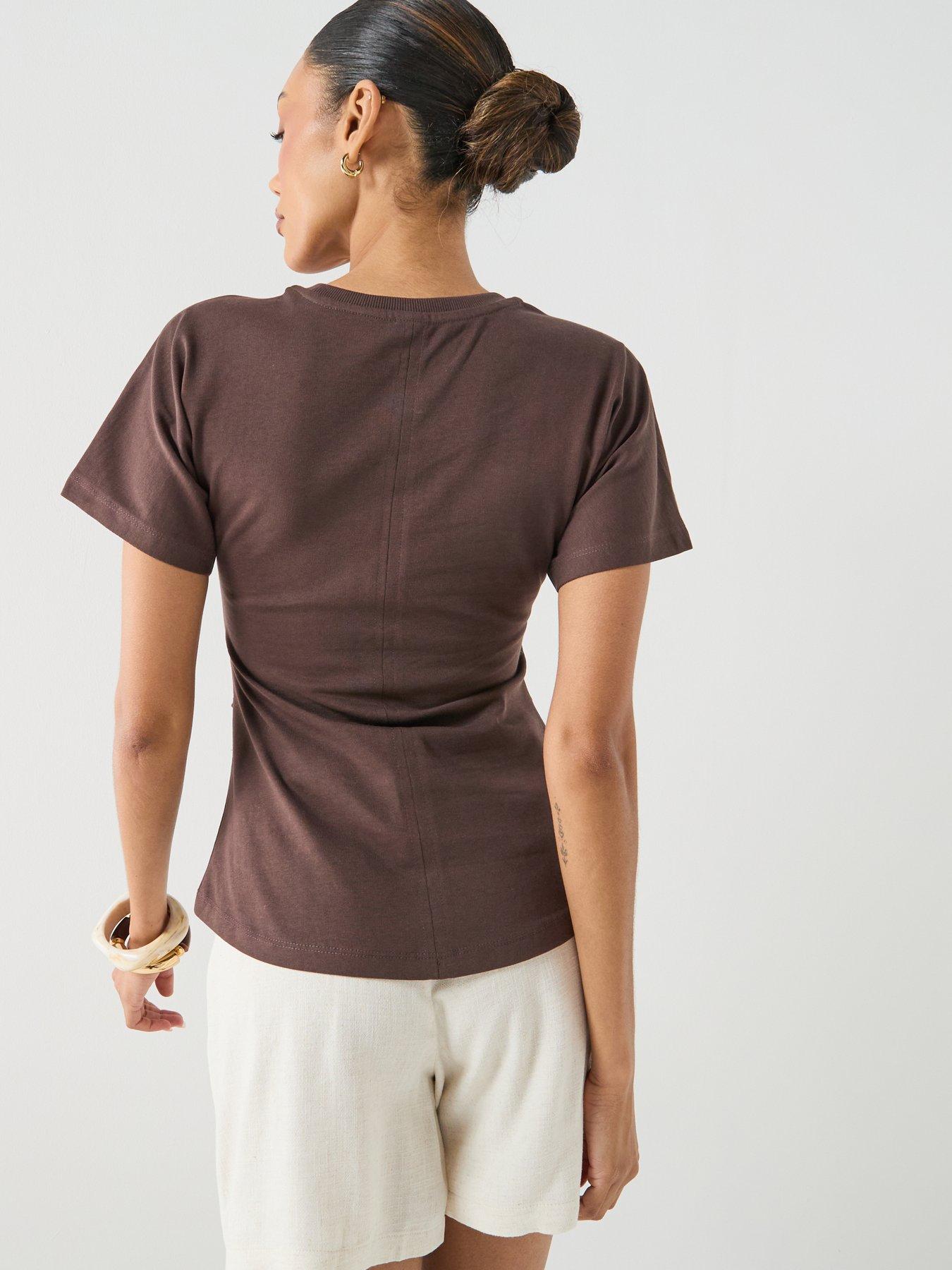 Image 2 of 5 of Only Onlmarie Short Sleeve Ruched Side Top - Brown