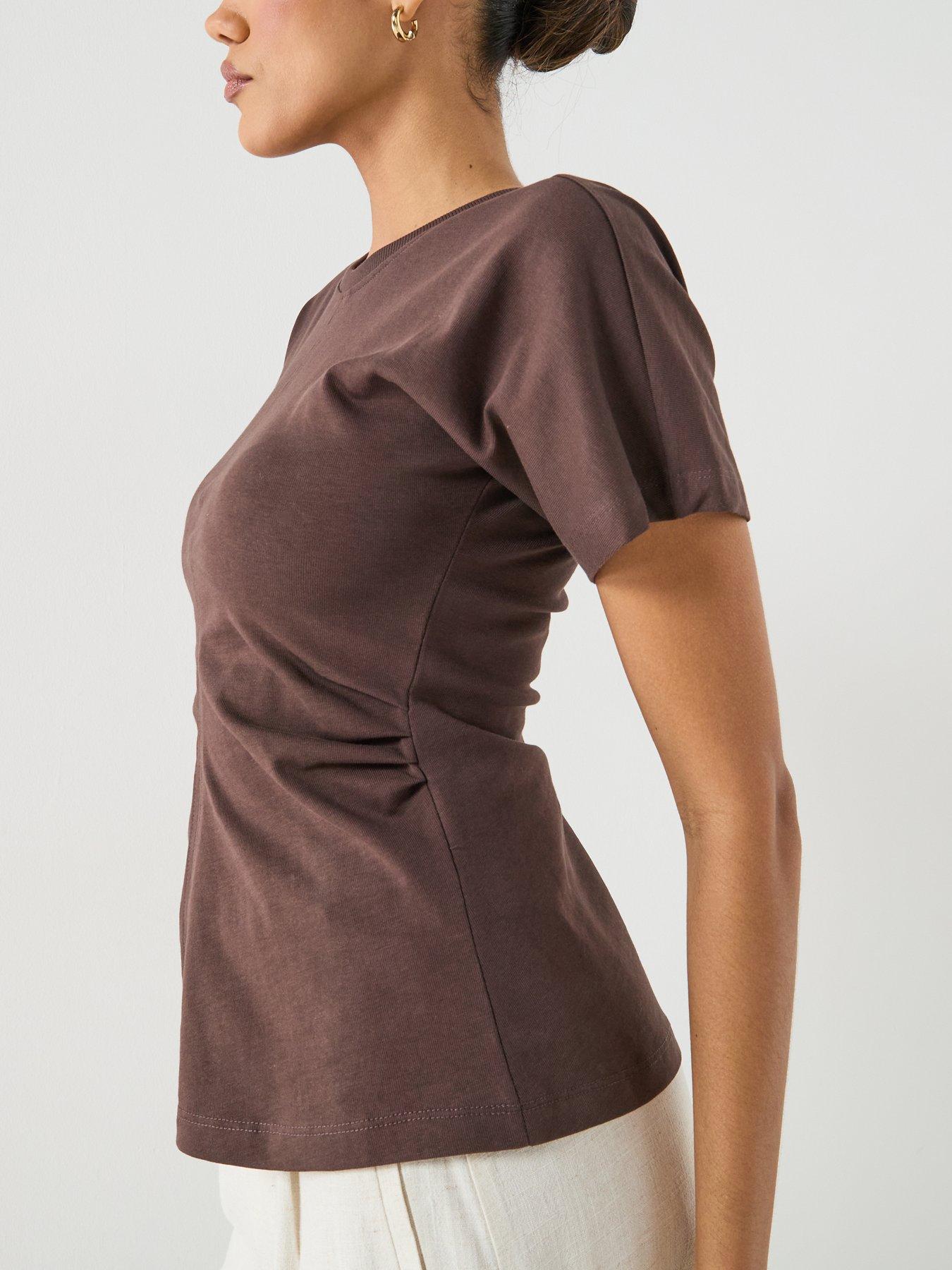  image of only-only-ruched-side-t-shirt-brown