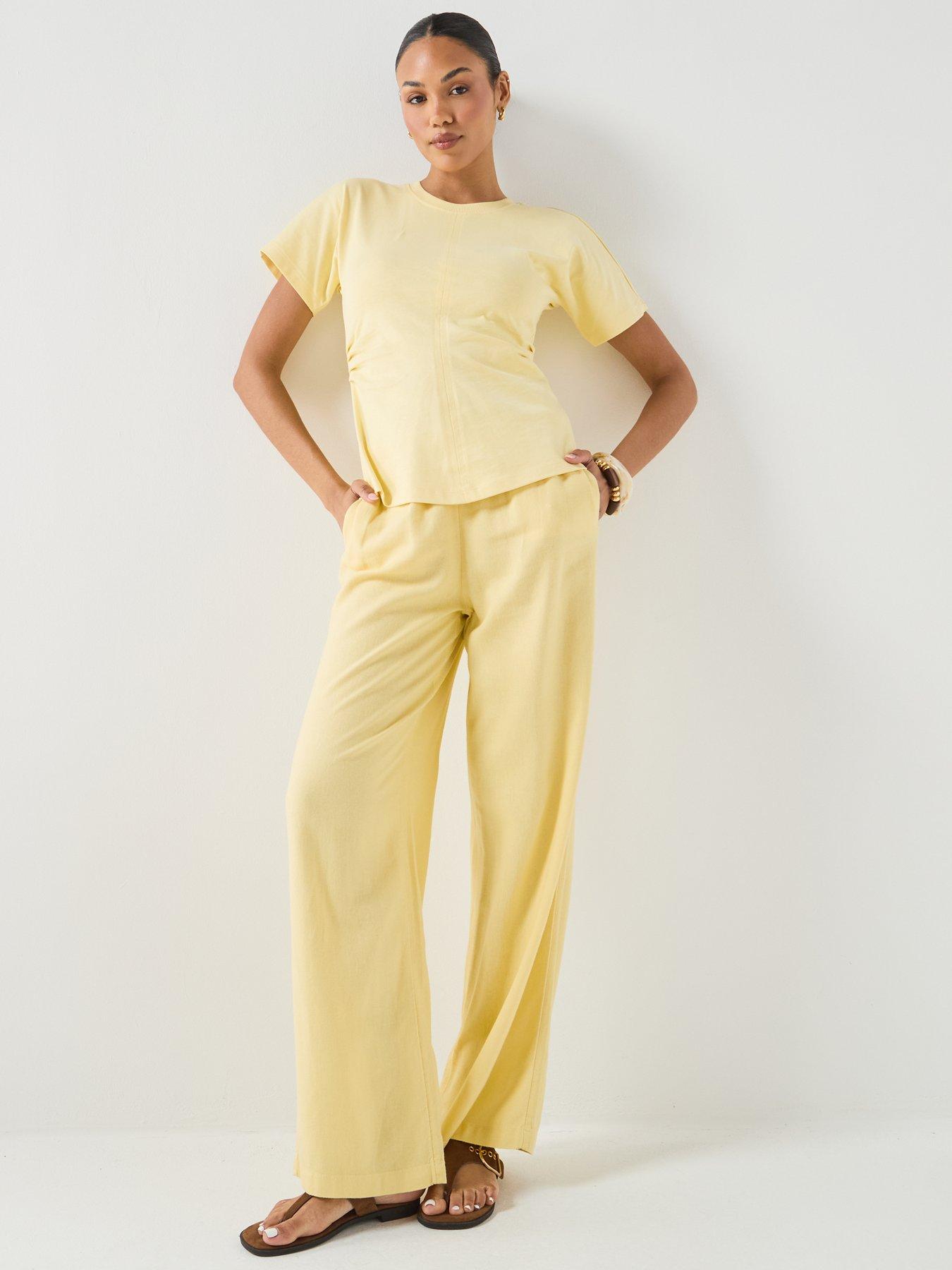  image of only-only-ruched-side-t-shirt-yellow