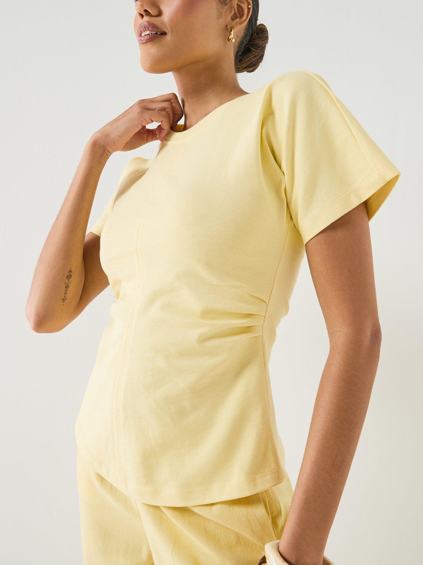  image of only-only-ruched-side-t-shirt-yellow