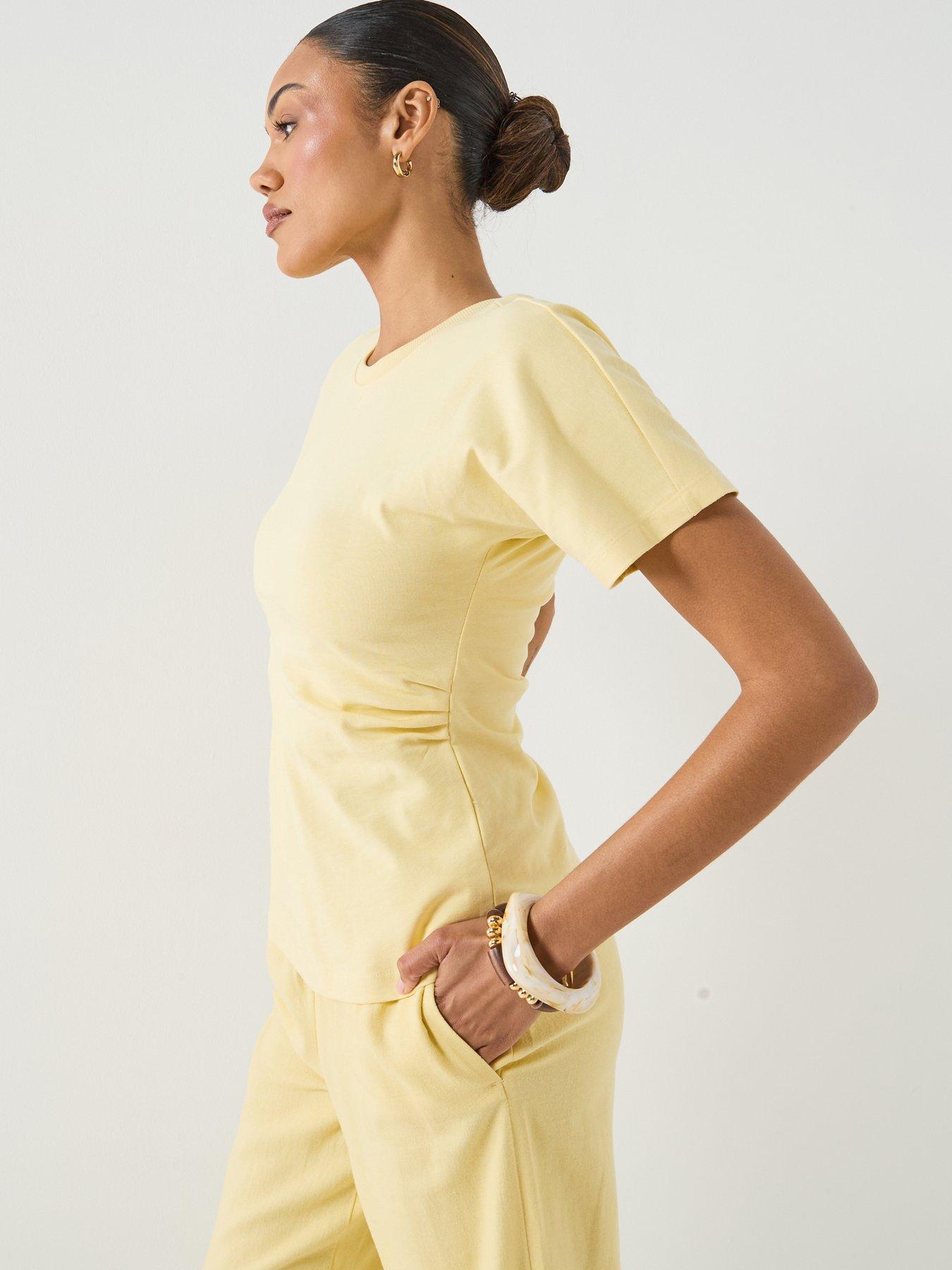  image of only-only-ruched-side-t-shirt-yellow