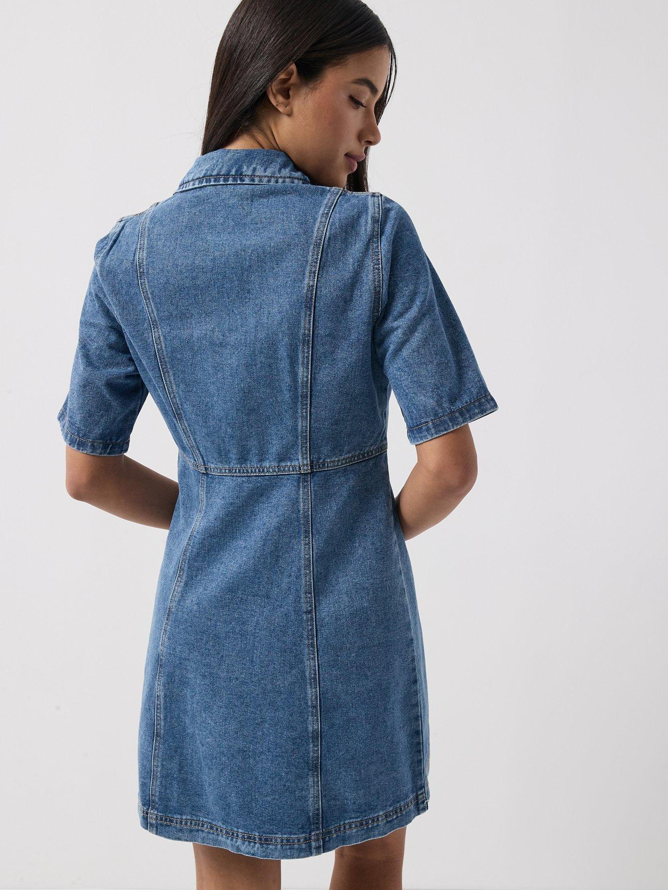Image 2 of 5 of Vero Moda Vmdaisy Short Denim Dress - Blue