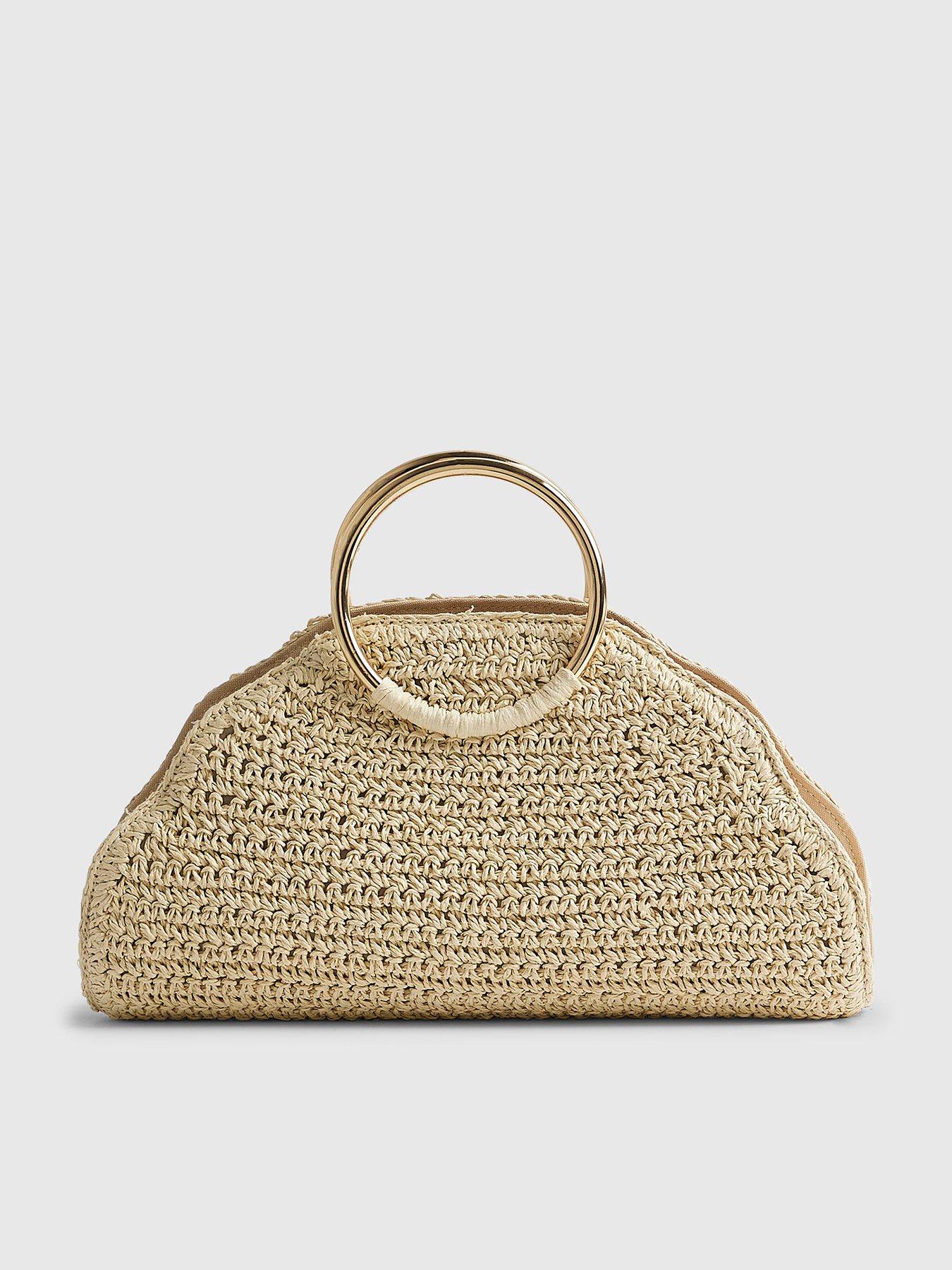 Image 2 of 5 of River Island Pearl Raffia Handle Grab - Cream
