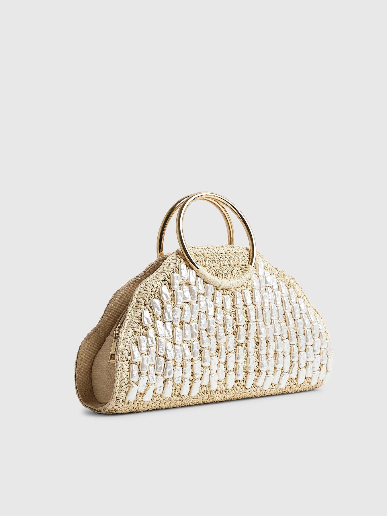 Image 3 of 5 of River Island Pearl Raffia Handle Grab - Cream