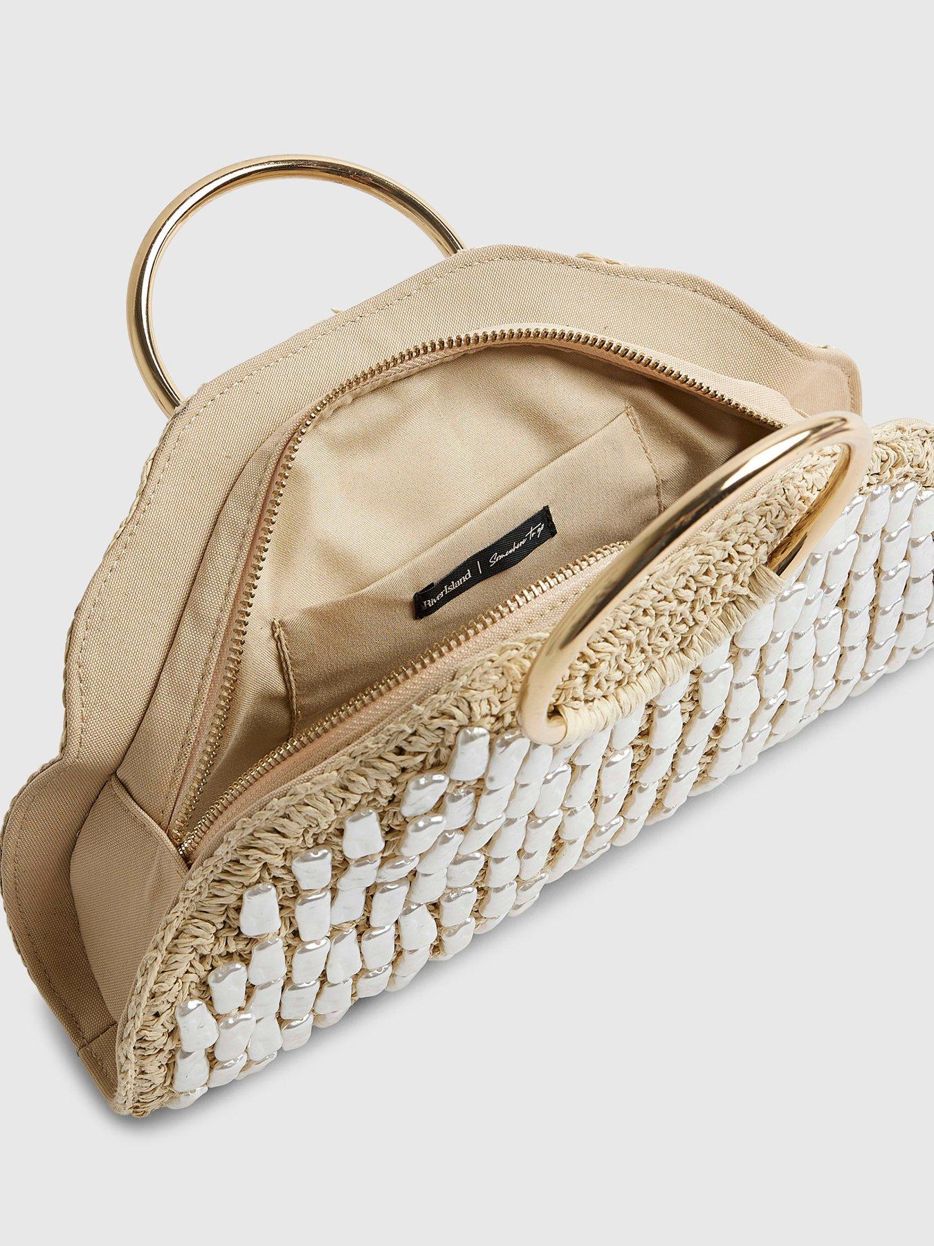 Image 4 of 5 of River Island Pearl Raffia Handle Grab - Cream
