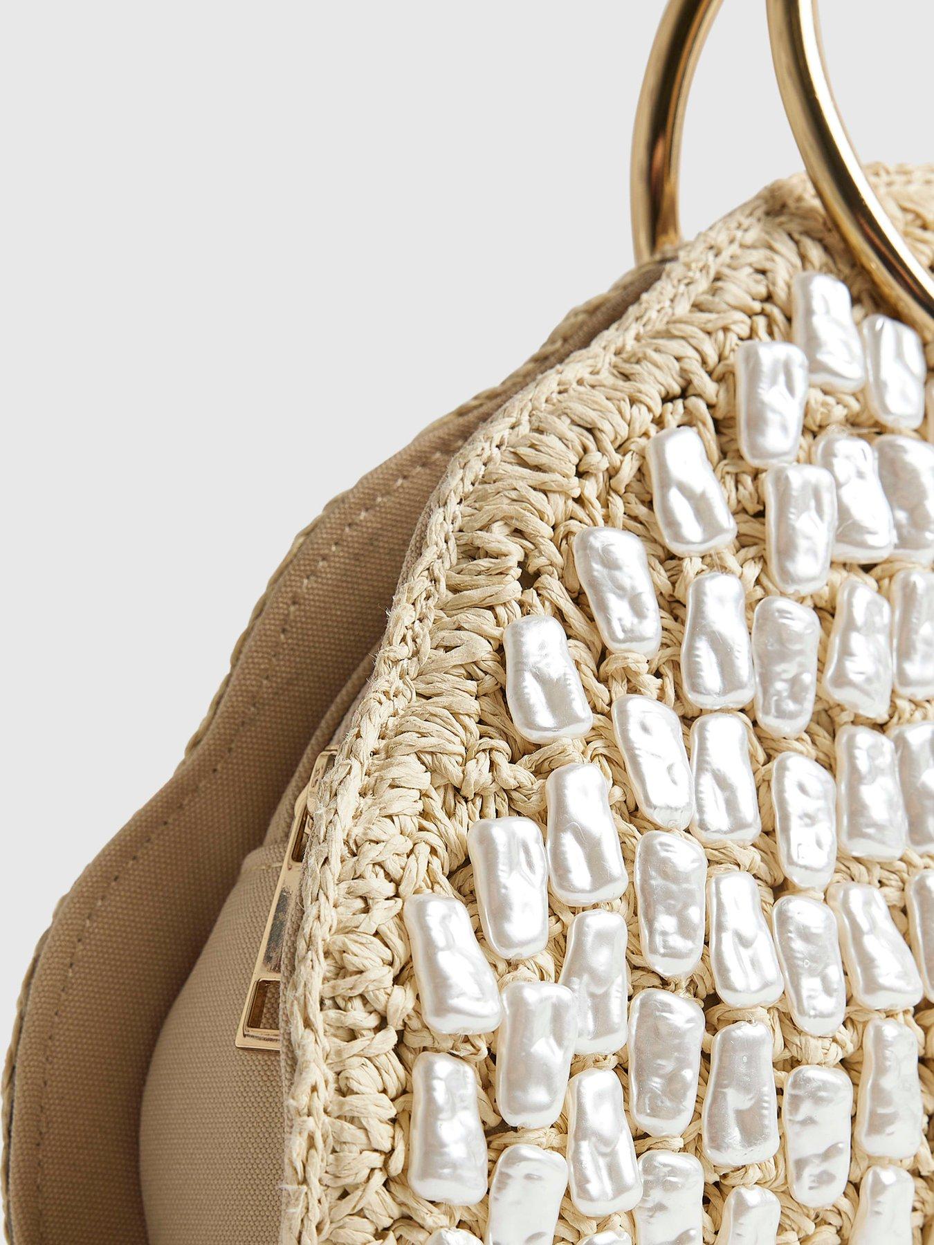 Image 5 of 5 of River Island Pearl Raffia Handle Grab - Cream