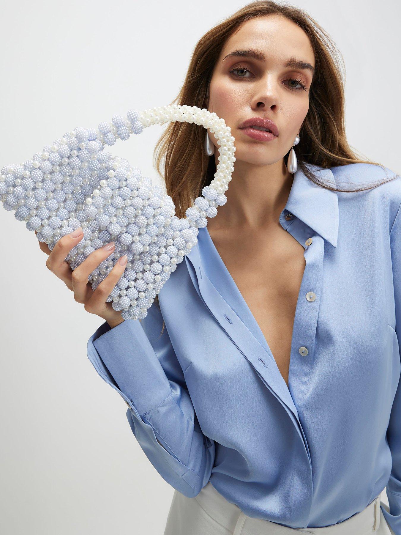 Image 1 of 6 of River Island Beaded Pearl Bag - Blue