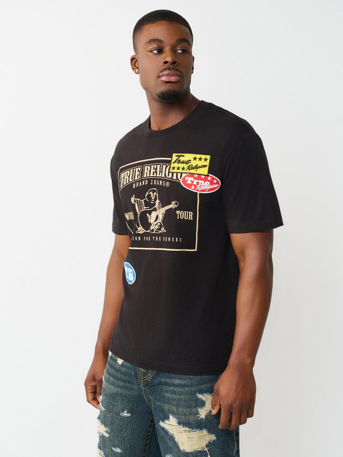 front image of true-religion-logo-patch-t-shirt-black