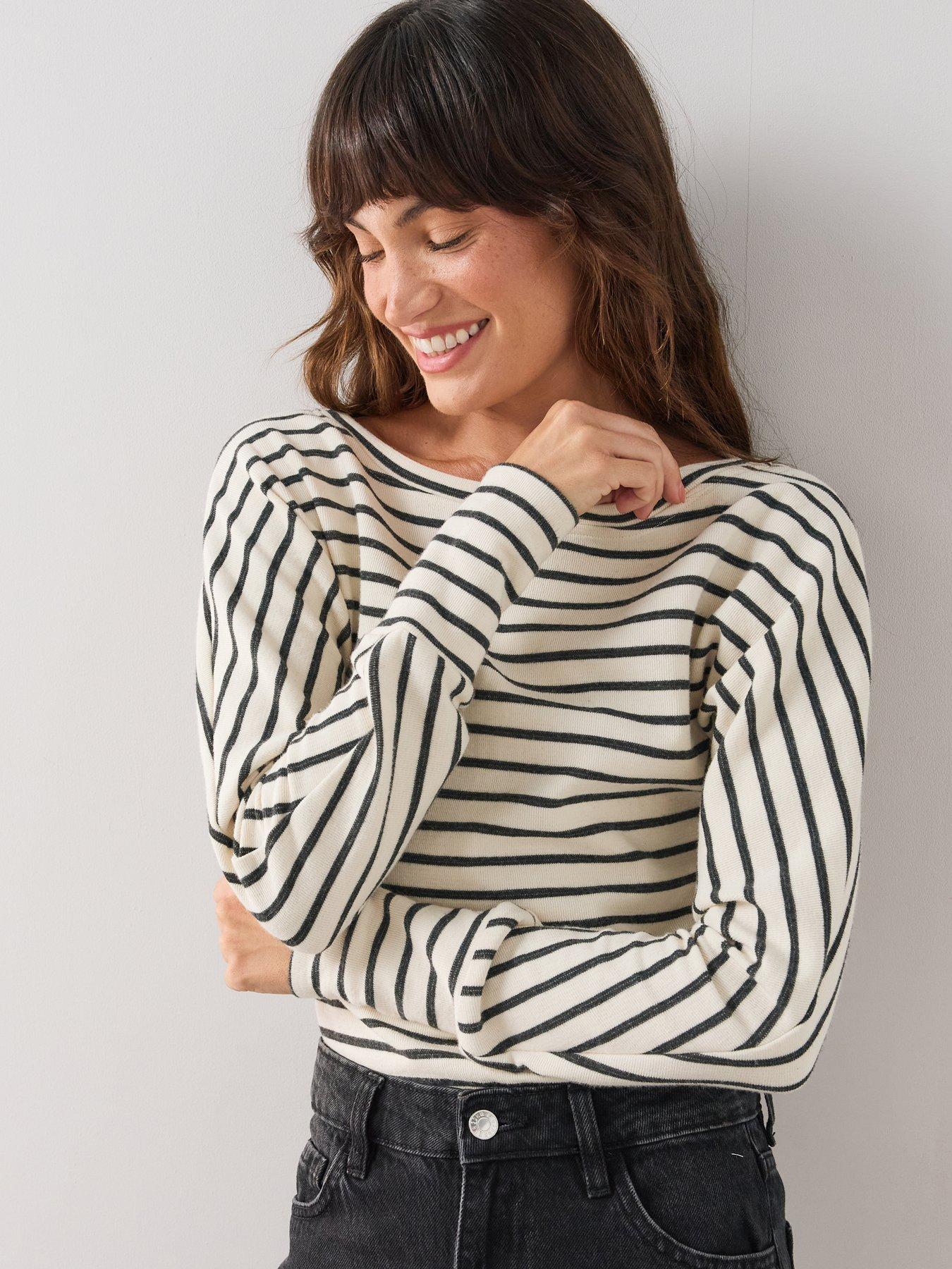 The Very Collection Slash Neck Snit Stripe Top