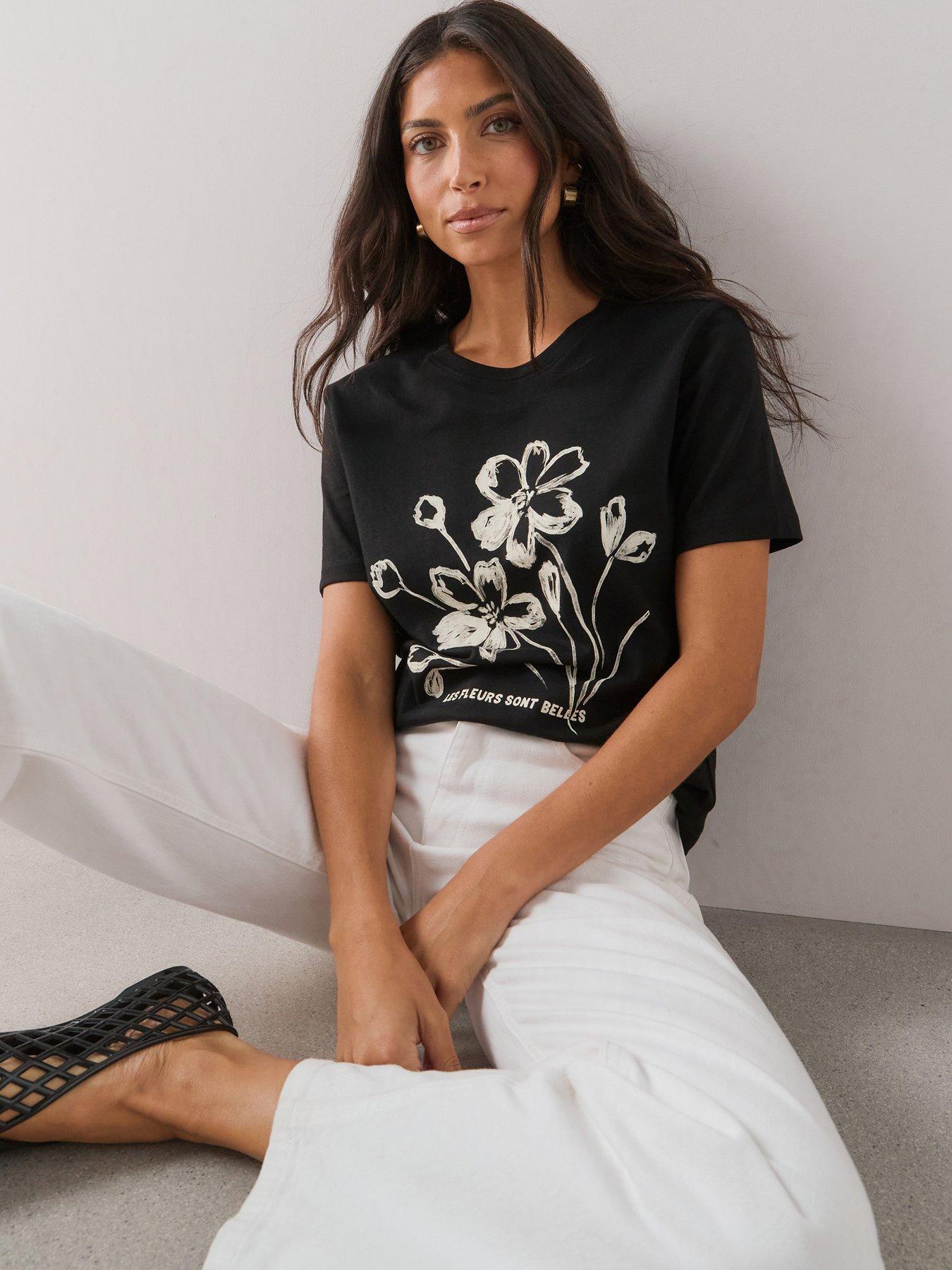 The Very Collection Graphic Mono Floral T-shirt