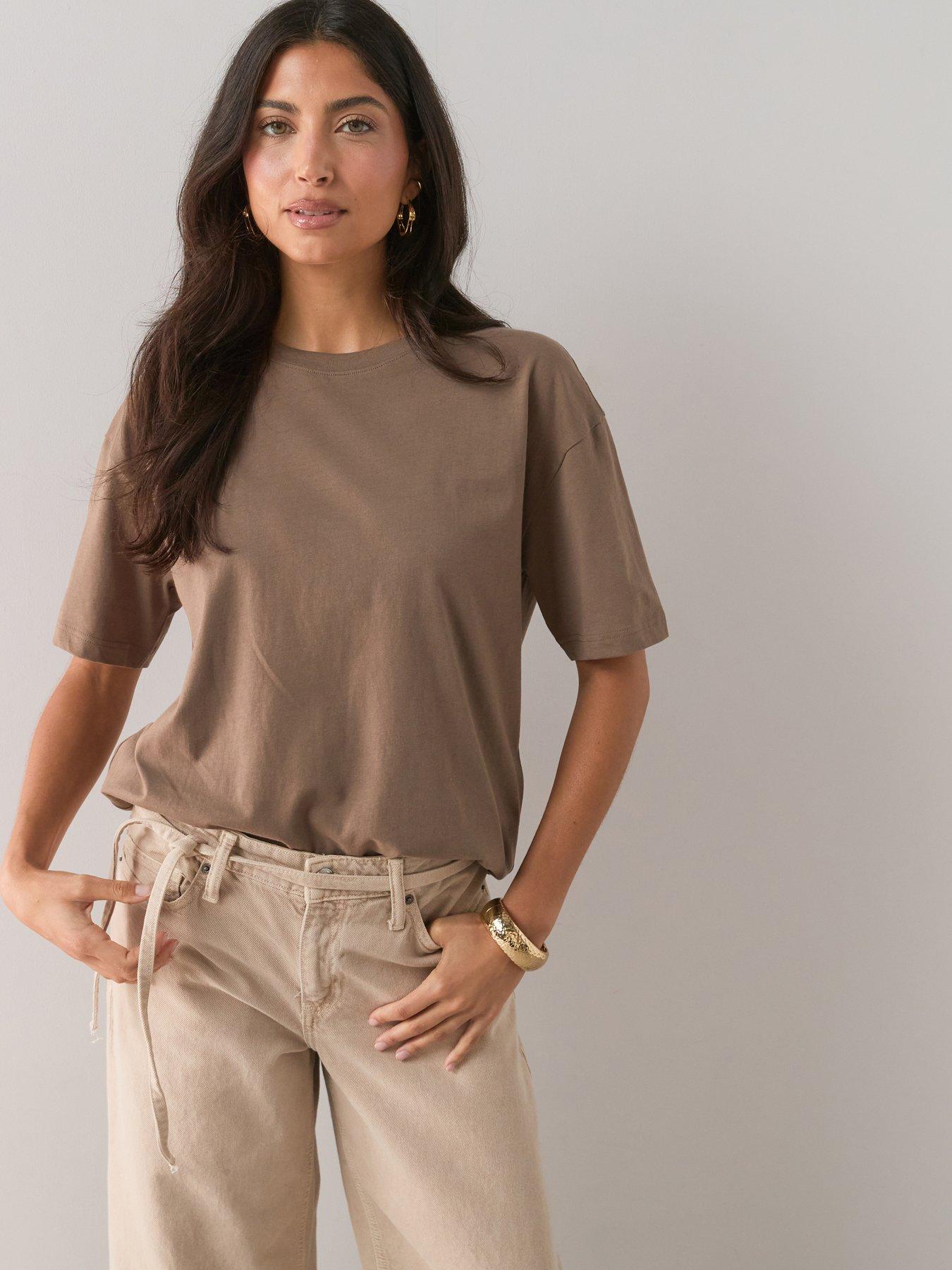 The Very Collection Crew Neck Oversized T-Shirt - Taupe