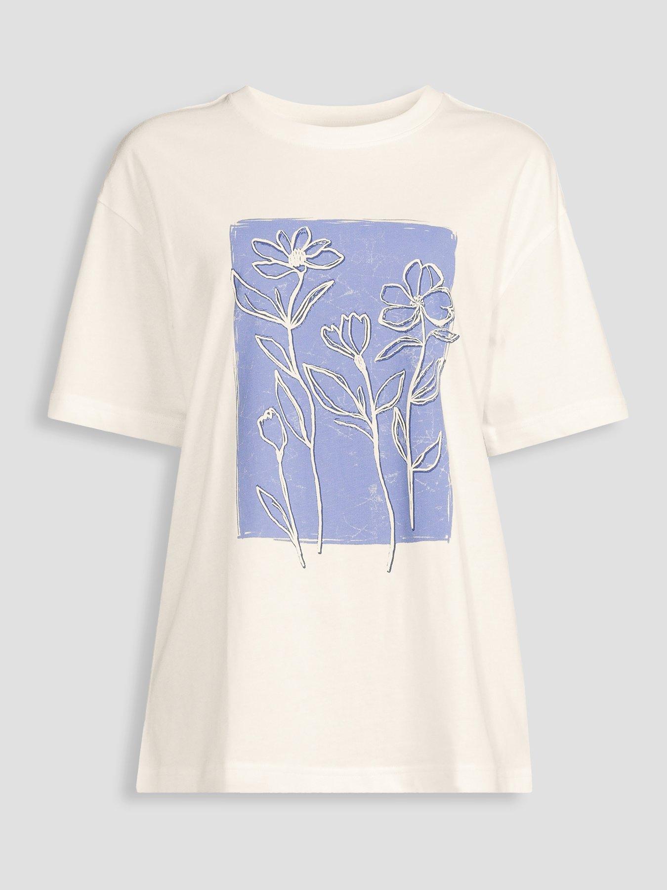 Image 7 of 7 of The Very Collection Oversized Floral Graphic T-Shirt - White/Blue